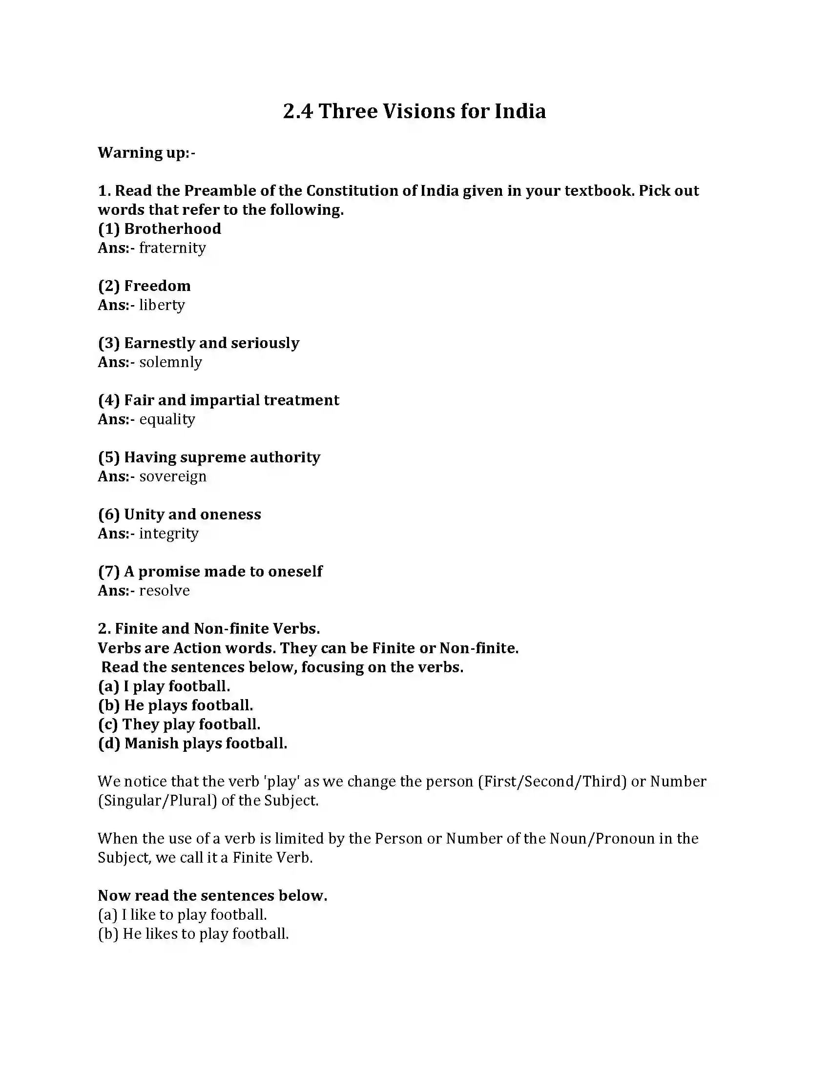Maharashtra Board Class 8th English Bal Bharti 2.4 Three Visions for India Revision Note 1