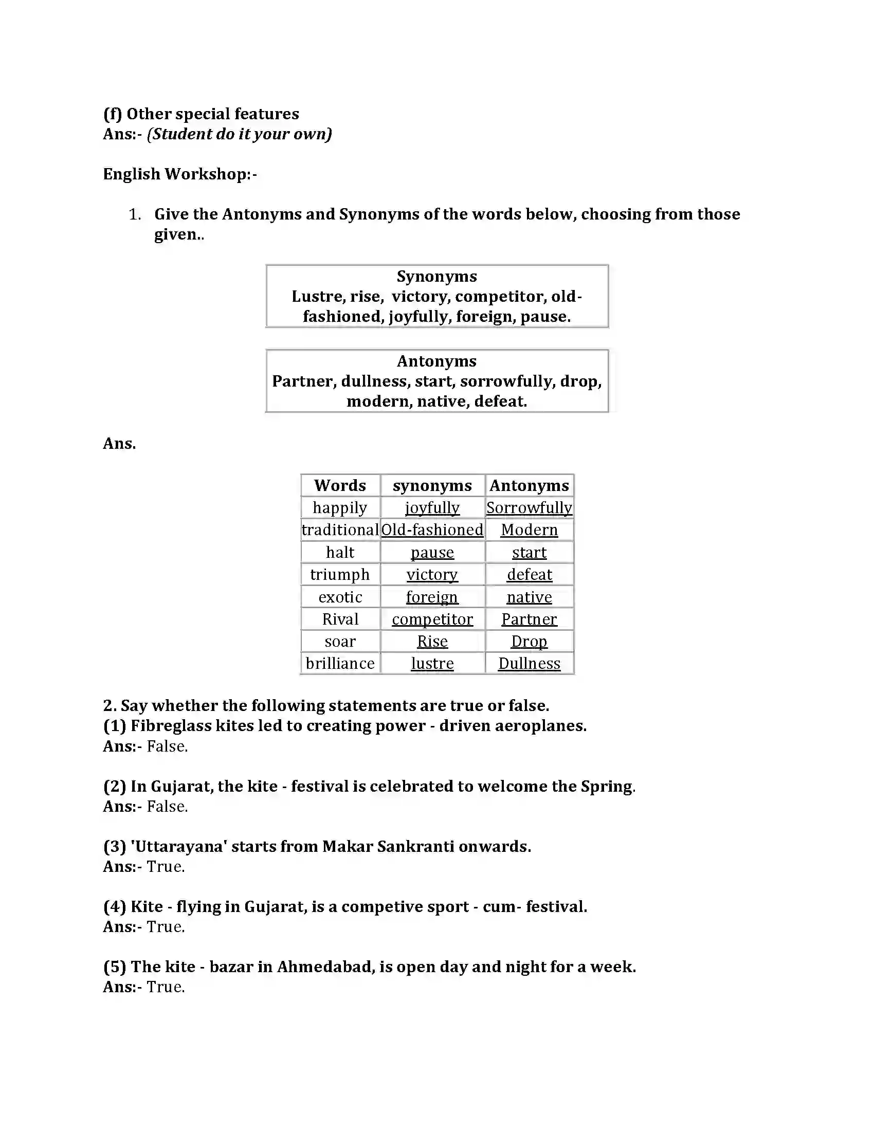 Maharashtra Board Class 8th English Bal Bharti 3.2 The Kite Festival Revision Note 2