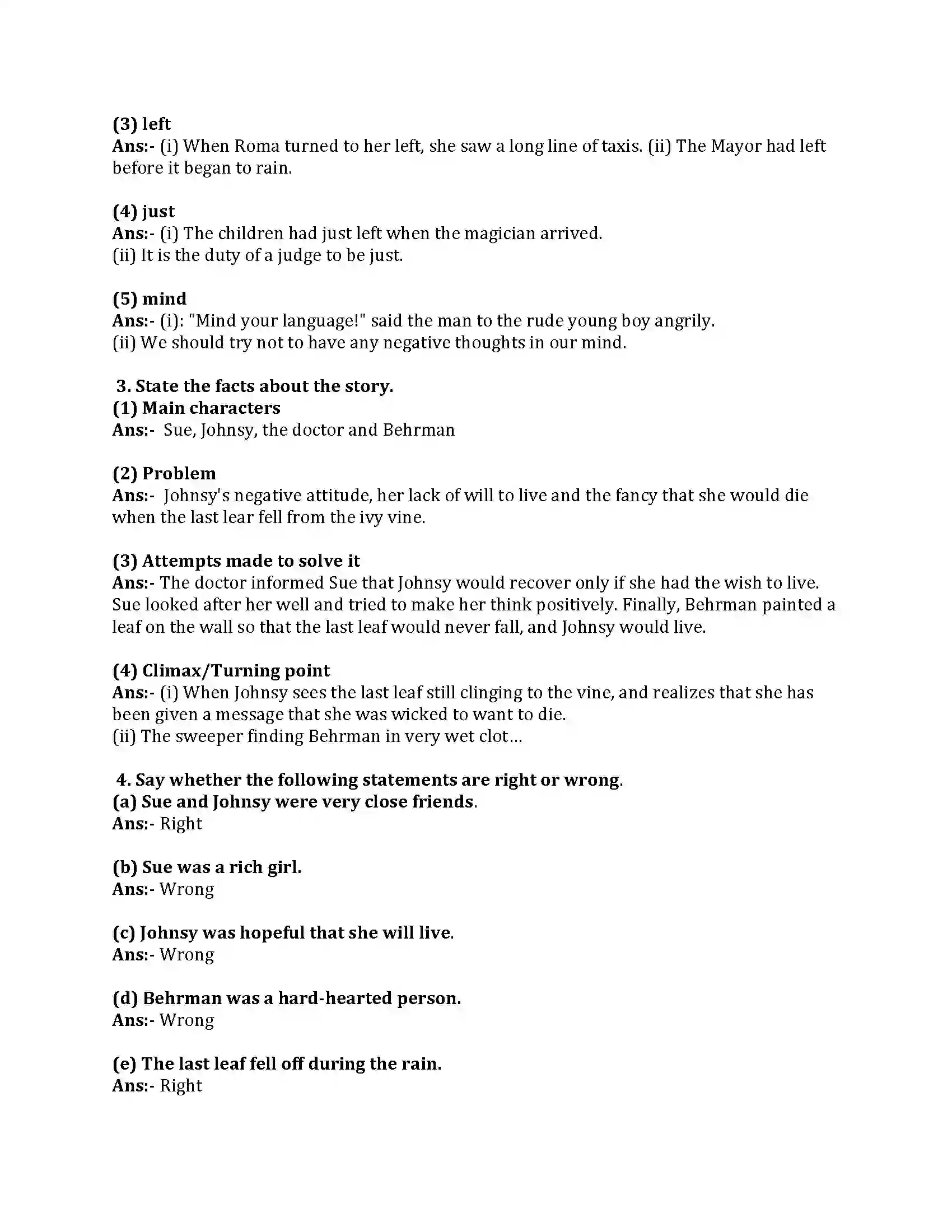 Maharashtra Board Class 8th English Bal Bharti 3.3 The Last Leaf Revision Note 3