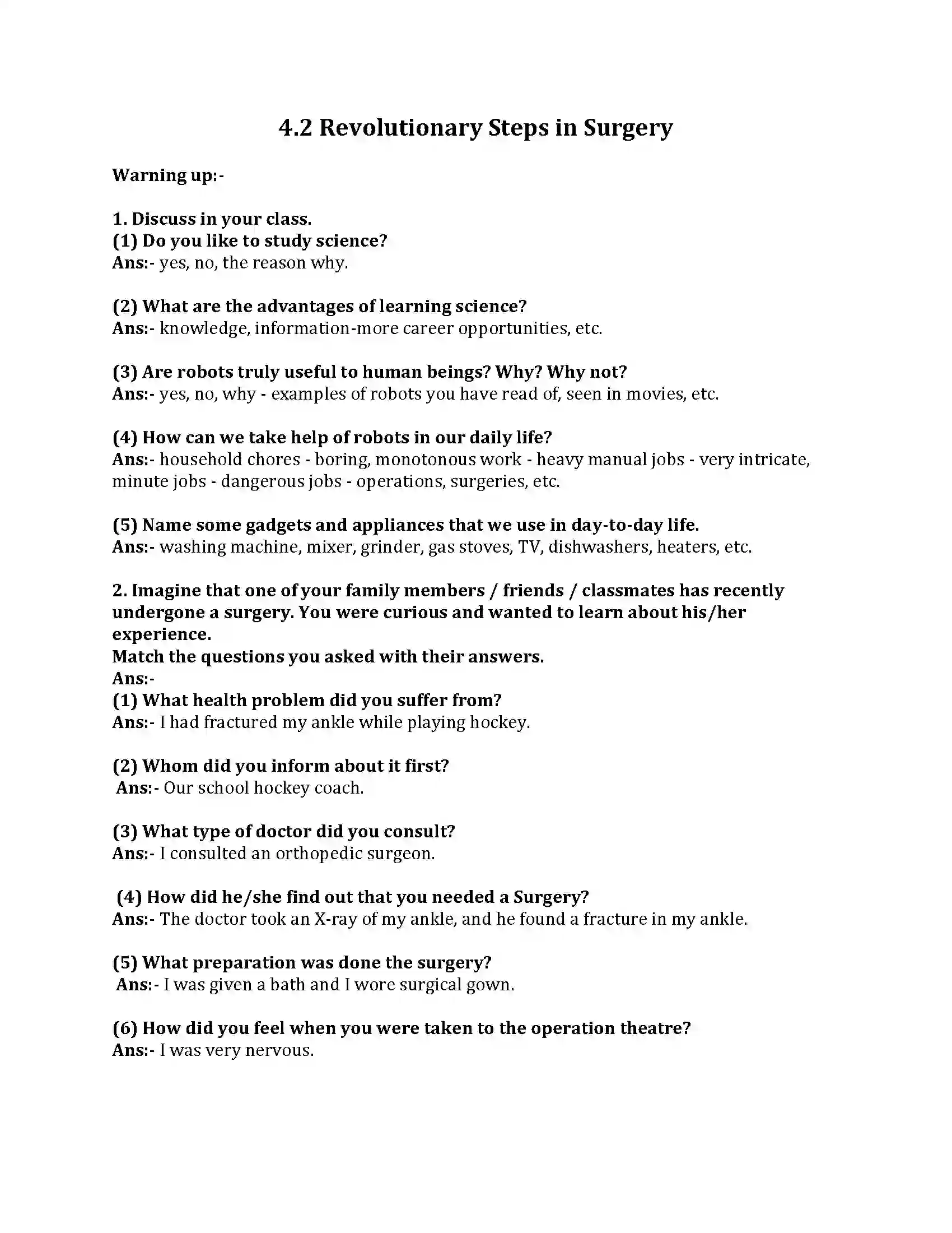 Maharashtra Board Class 8th English Bal Bharti 4.2 Revolutionary Steps in Surgery Revision Note 1