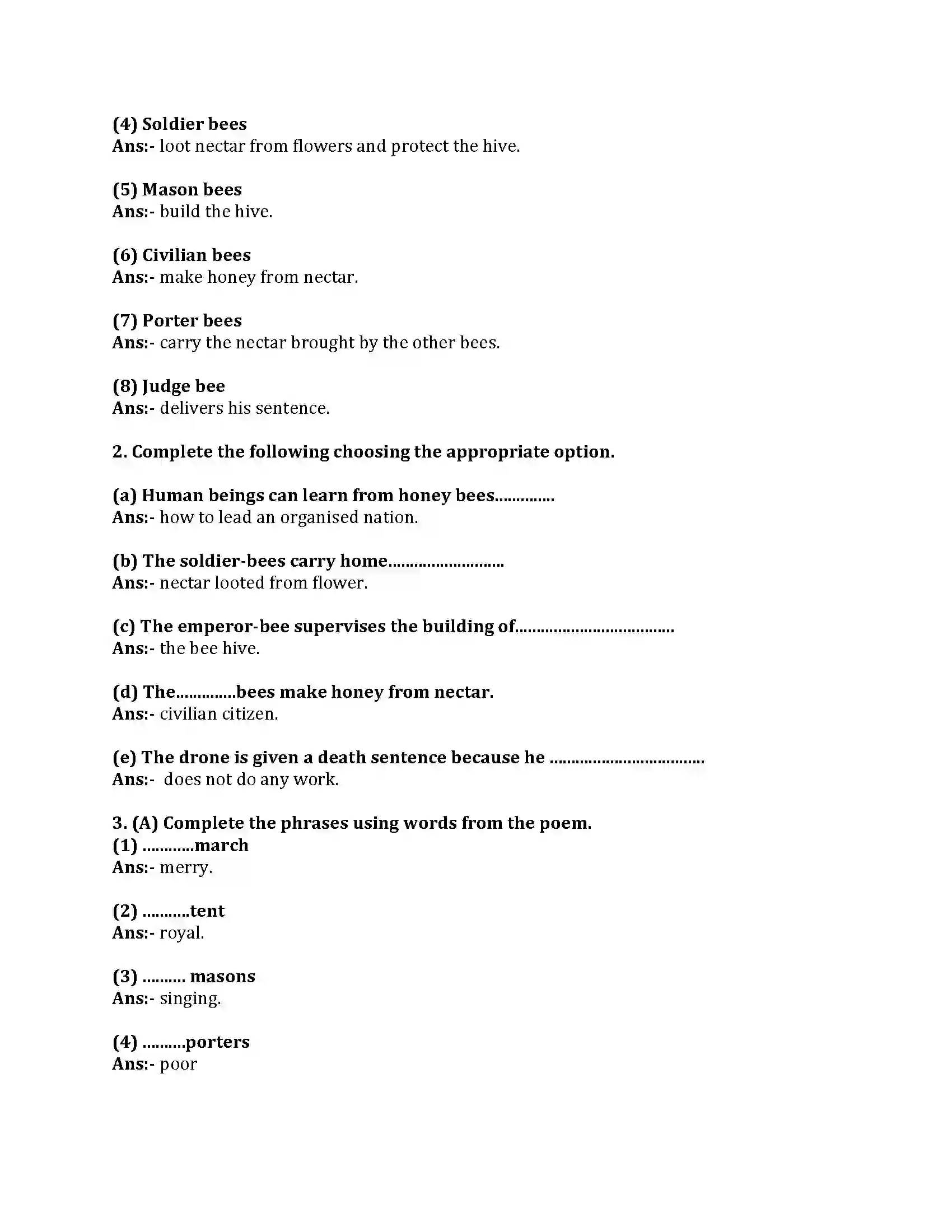 Maharashtra Board Class 8th English Bal Bharti 4.3 The Bees Warning up Revision Note 2