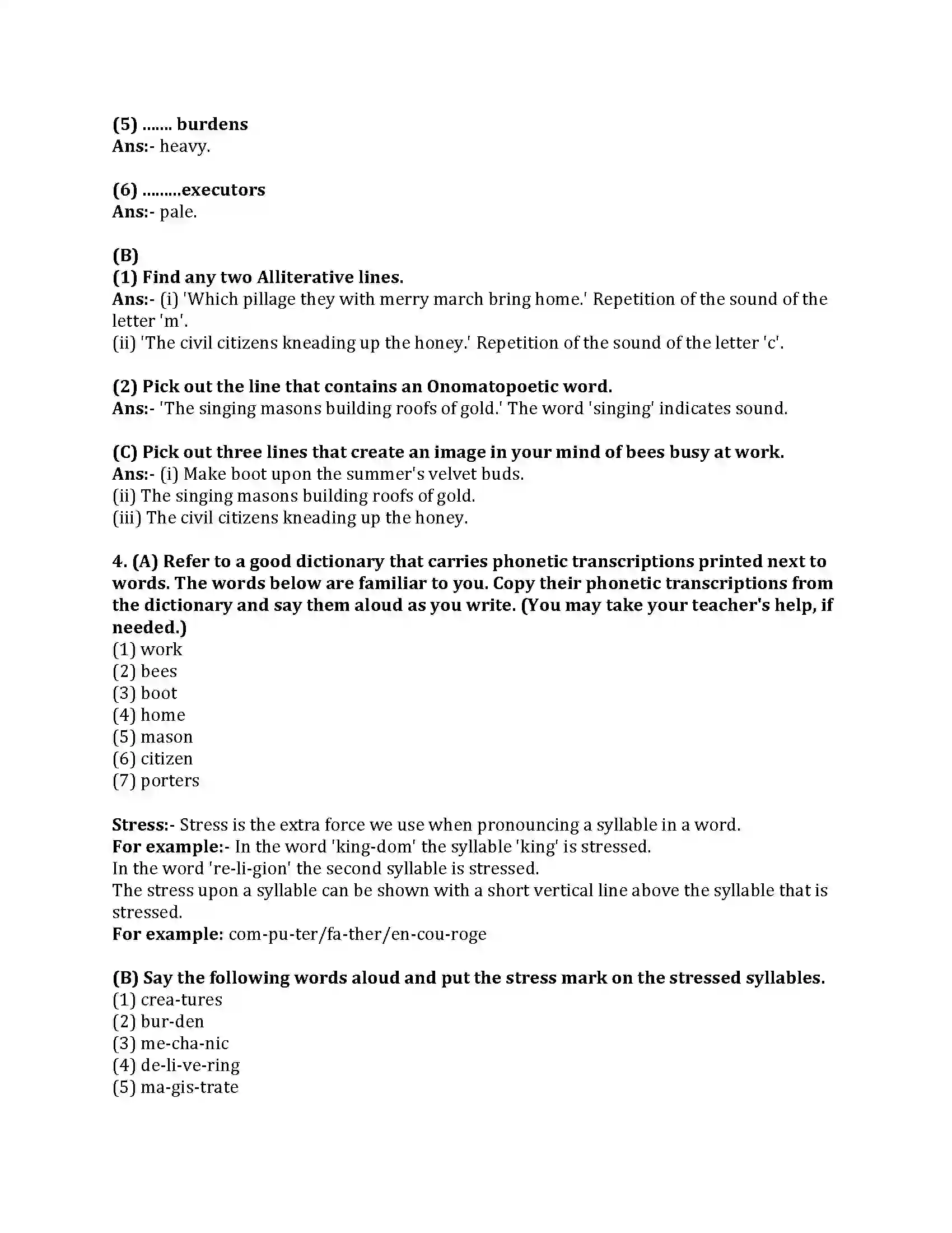 Maharashtra Board Class 8th English Bal Bharti 4.3 The Bees Warning up Revision Note 3