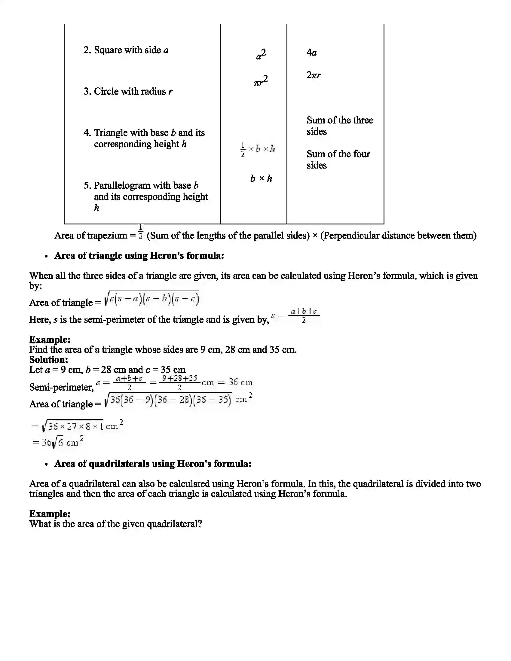Maharashtra Board Class 8th Mathematics Area Revision Note 2