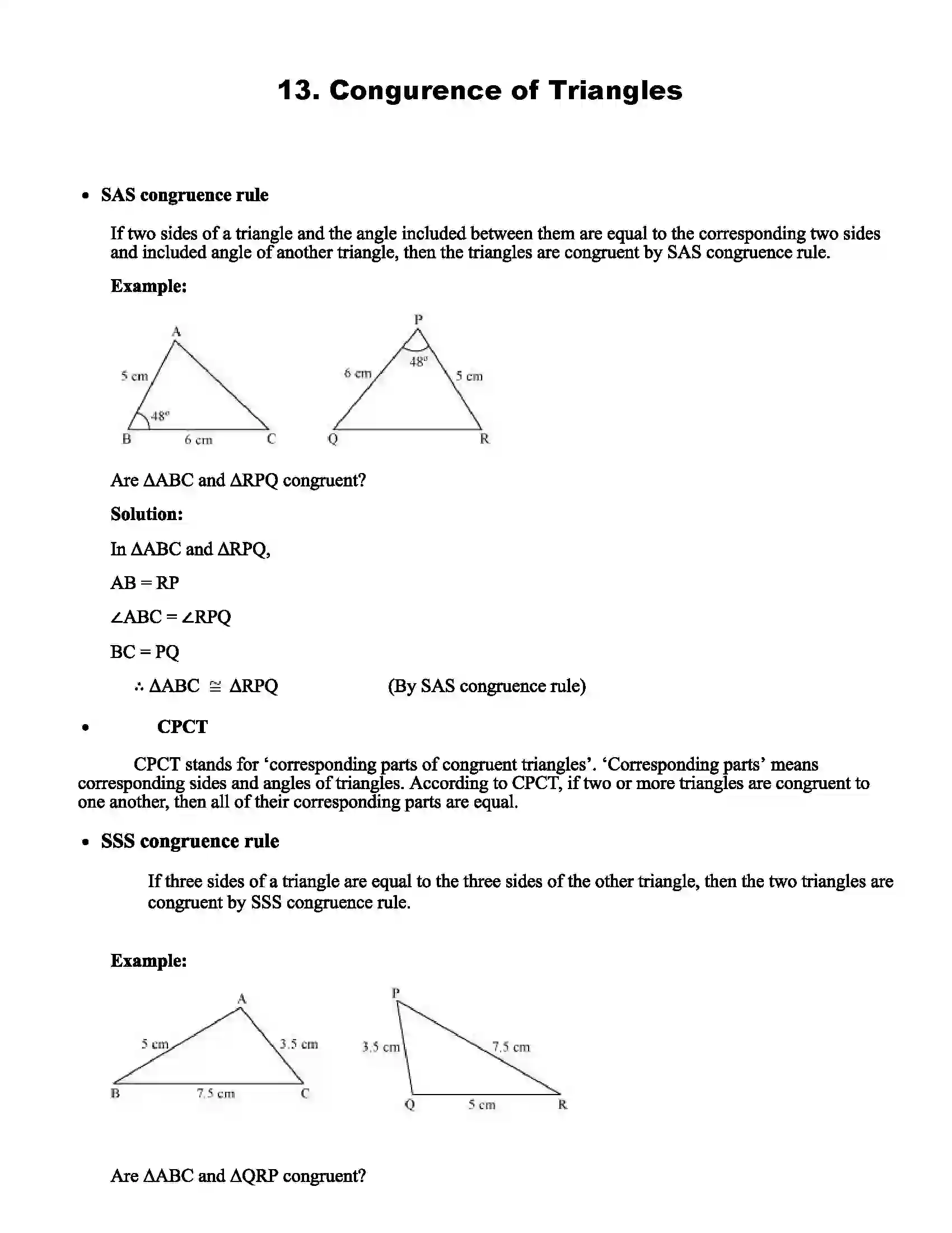 Maharashtra Board Class 8th Mathematics Congurence of Triangles Revision Note 1
