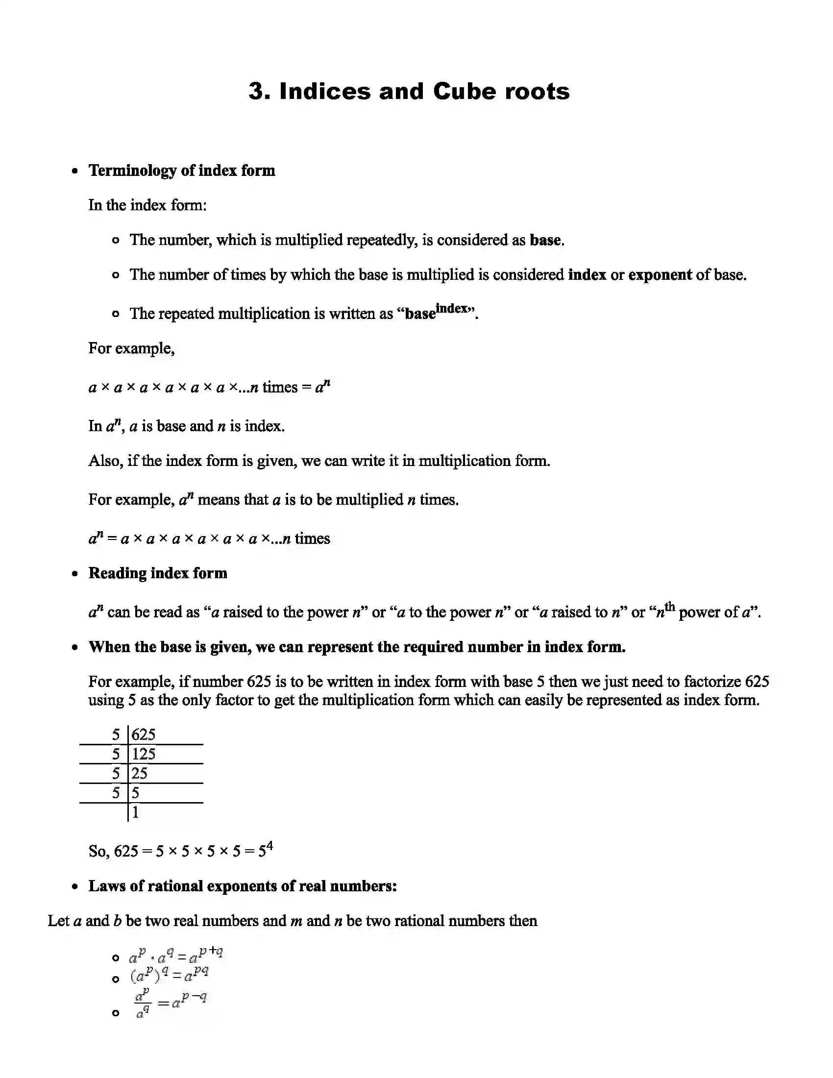 Maharashtra Board Class 8th Mathematics Indices and Cube Roots Revision Note 1