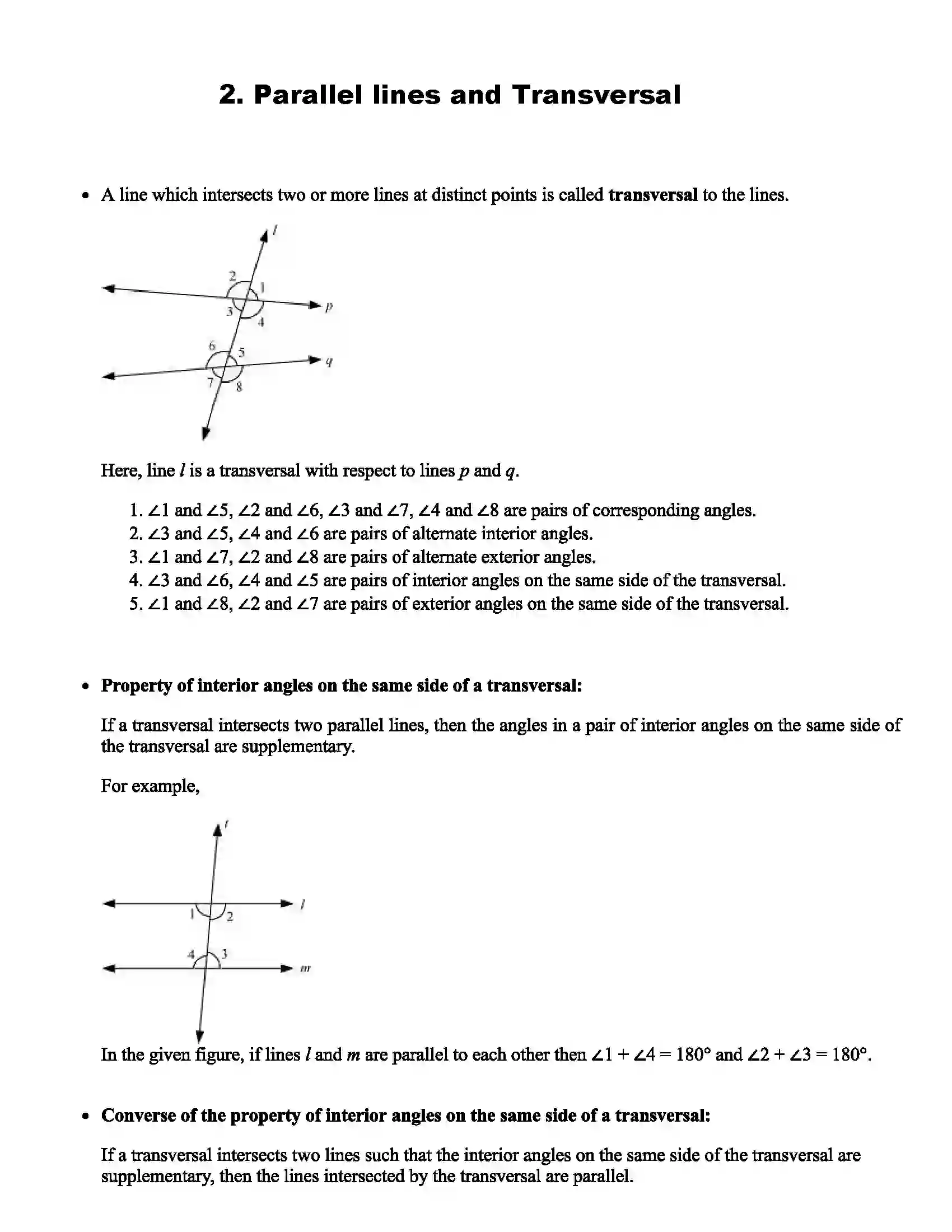 Maharashtra Board Class 8th Mathematics Parallel Lines and Transversal Revision Note 1