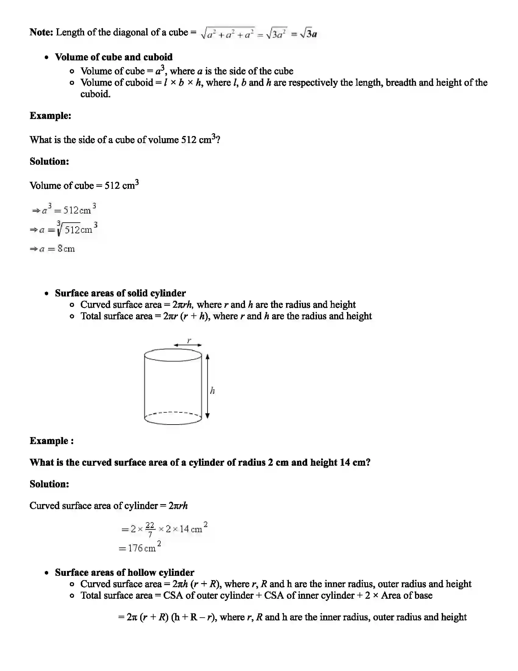 Maharashtra Board Class 8th Mathematics Surface area and volume Revision Note 2