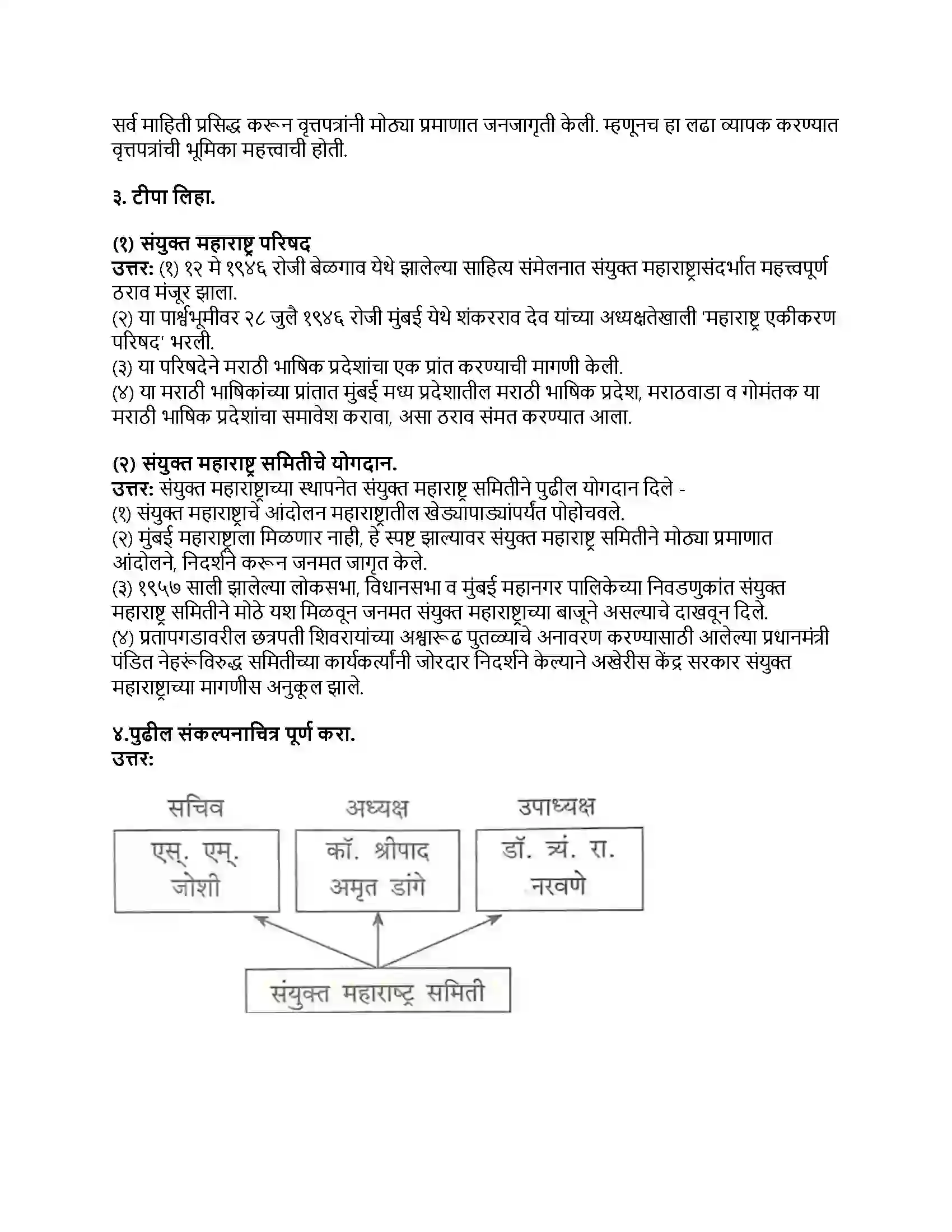 Maharashtra Board Class 8th इतिहास (आधुनिक भारताचा इतिहास) महाराष्ट्र राज्याची निर्मिती Revision Note 2