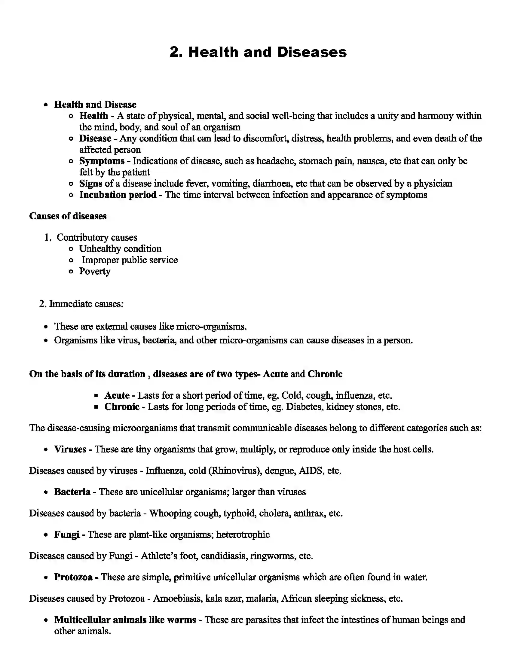 Maharashtra Board Class 8th Science Health and Diseases Revision Note 1