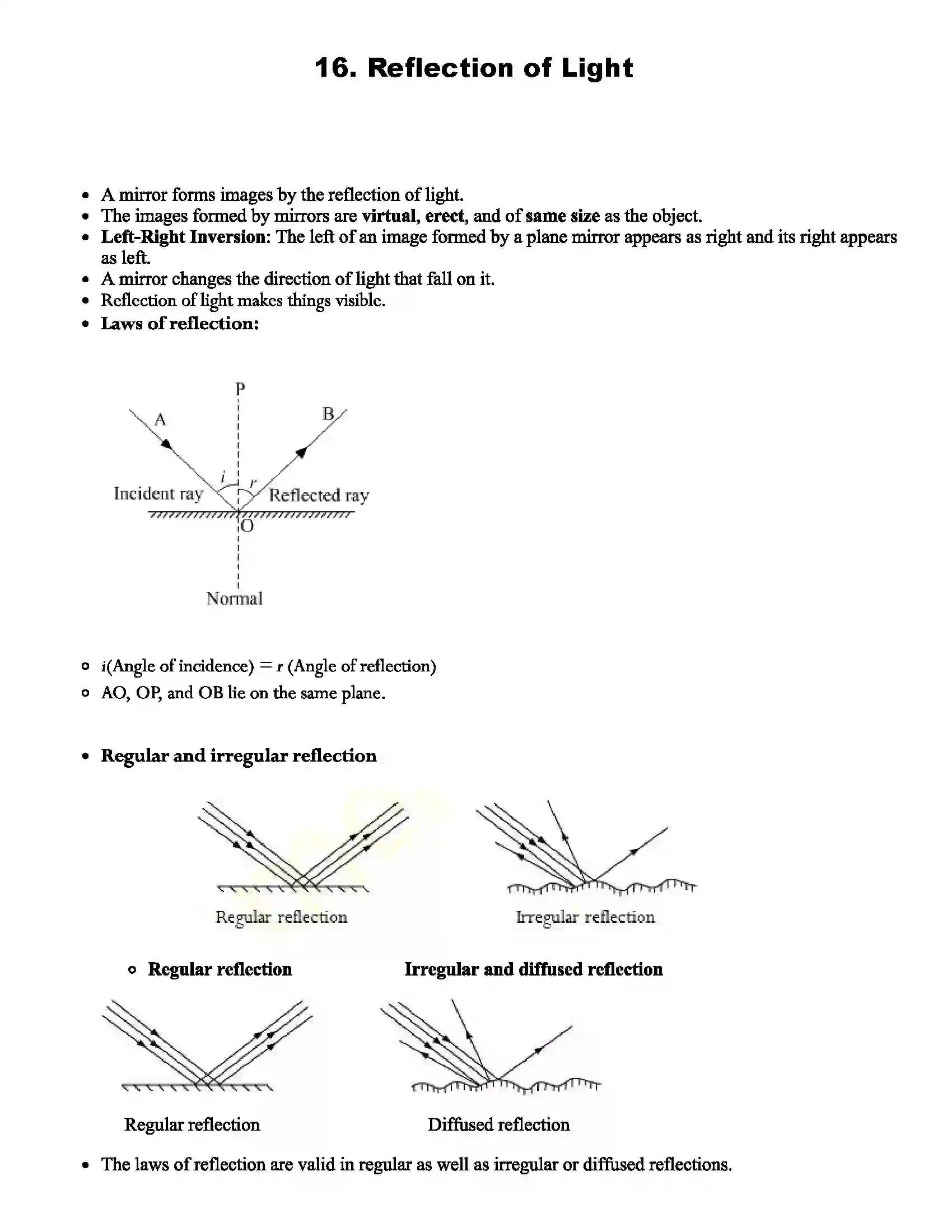 Maharashtra Board Class 8th Science Reflection of Light Revision Note 1