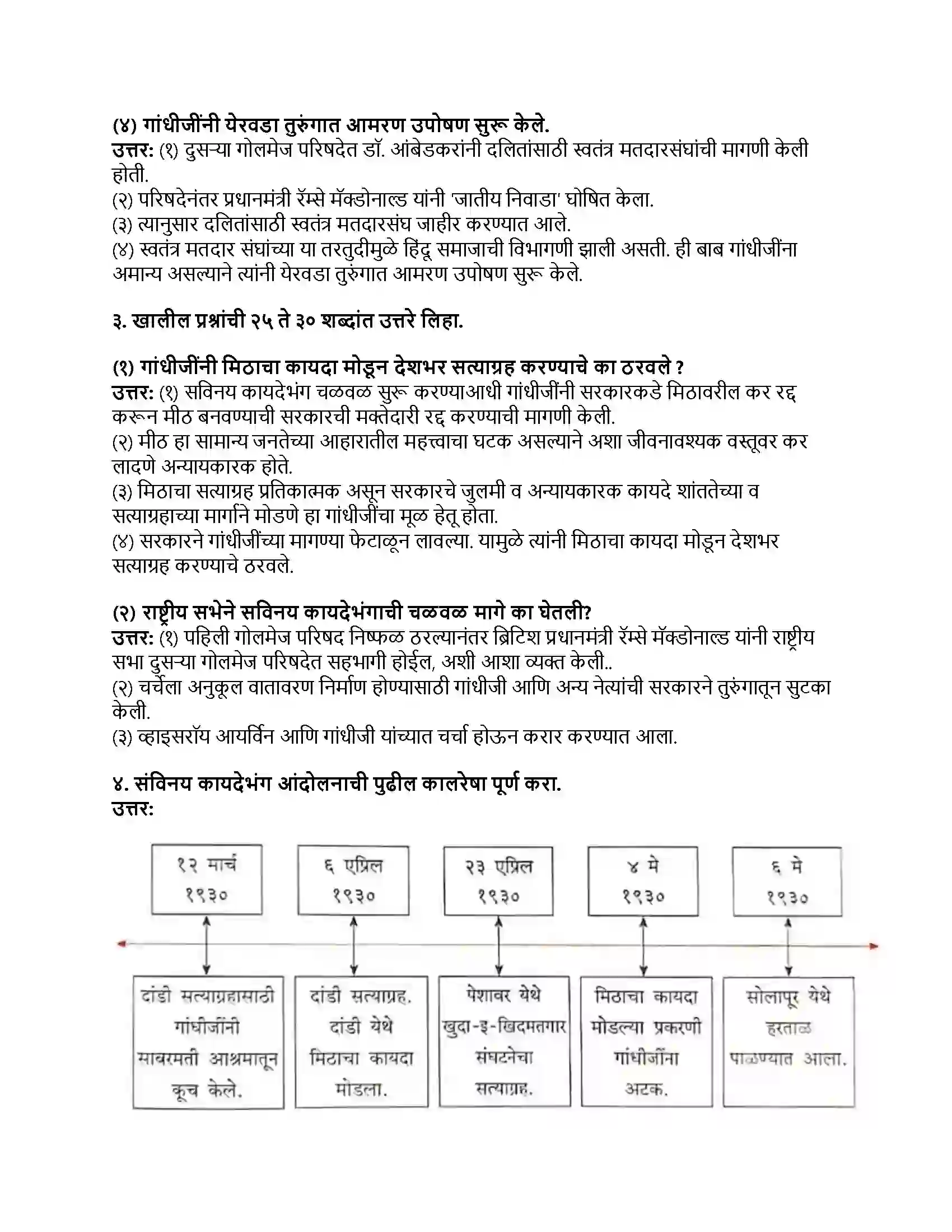 Maharashtra Board Class 8th इतिहास (आधुनिक भारताचा इतिहास) सविनय कायदेभंग चळवळ Revision Note 2