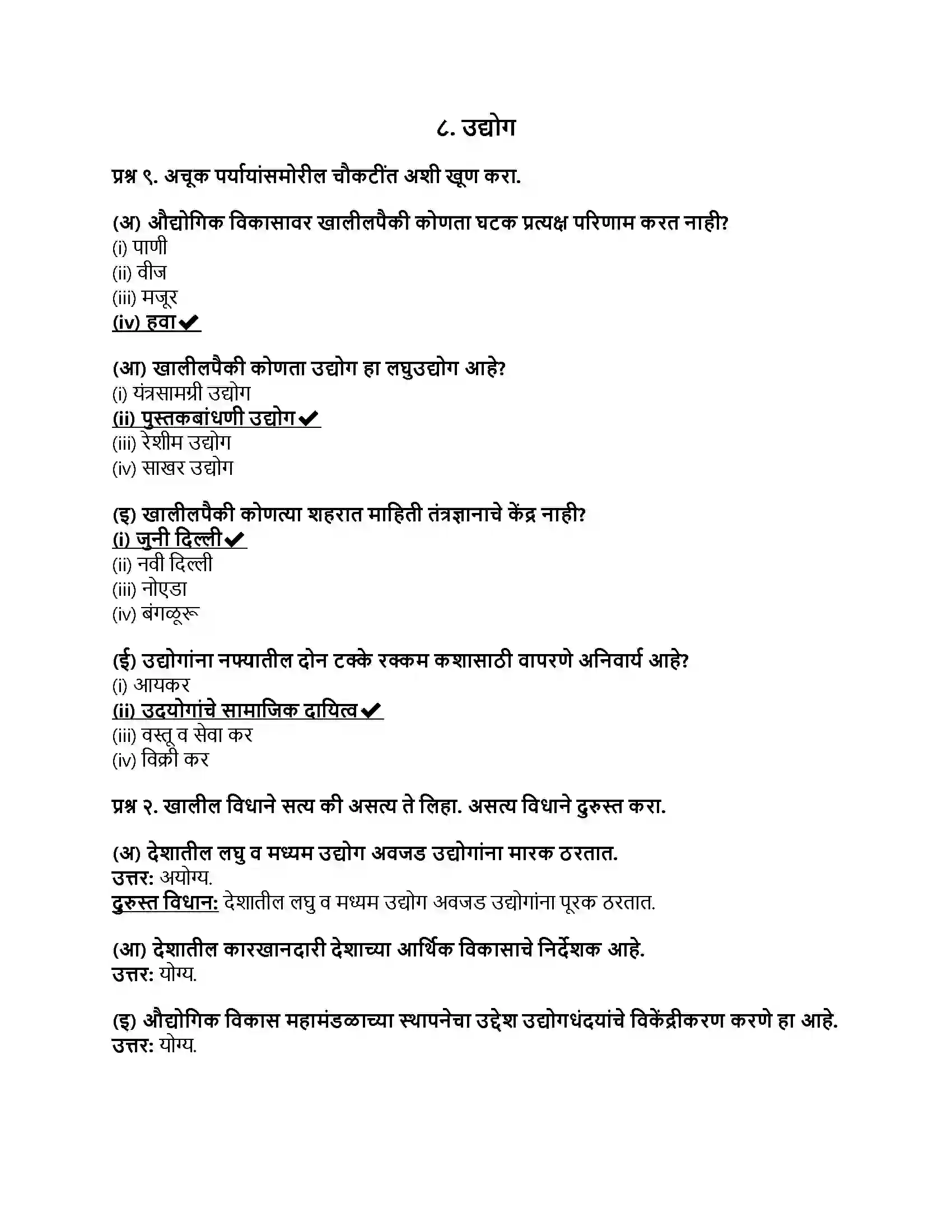 Maharashtra Board Class 8th भूगोल उद्योग Revision Note 1