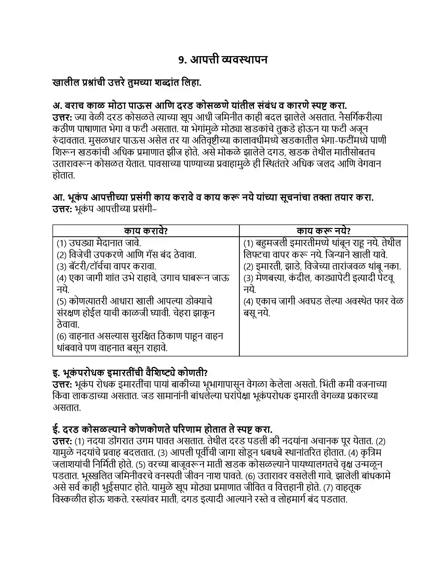 Maharashtra Board Class 8th सामान्य विज्ञान आपत्ती व्यवस्थापन Revision Note 1