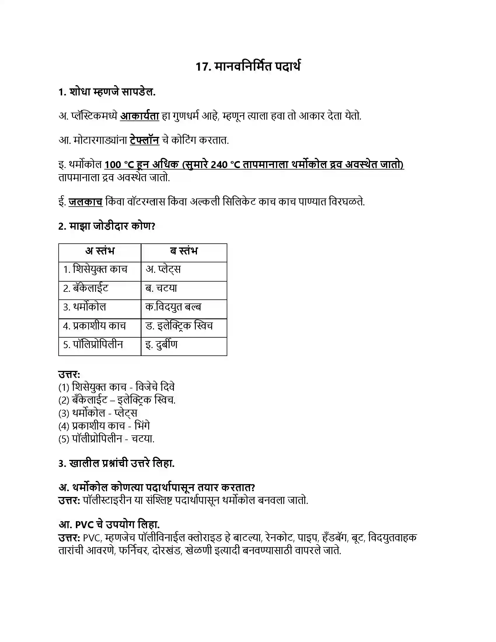Maharashtra Board Class 8th सामान्य विज्ञान मानवनिर्मित पदार्थ Revision Note 1