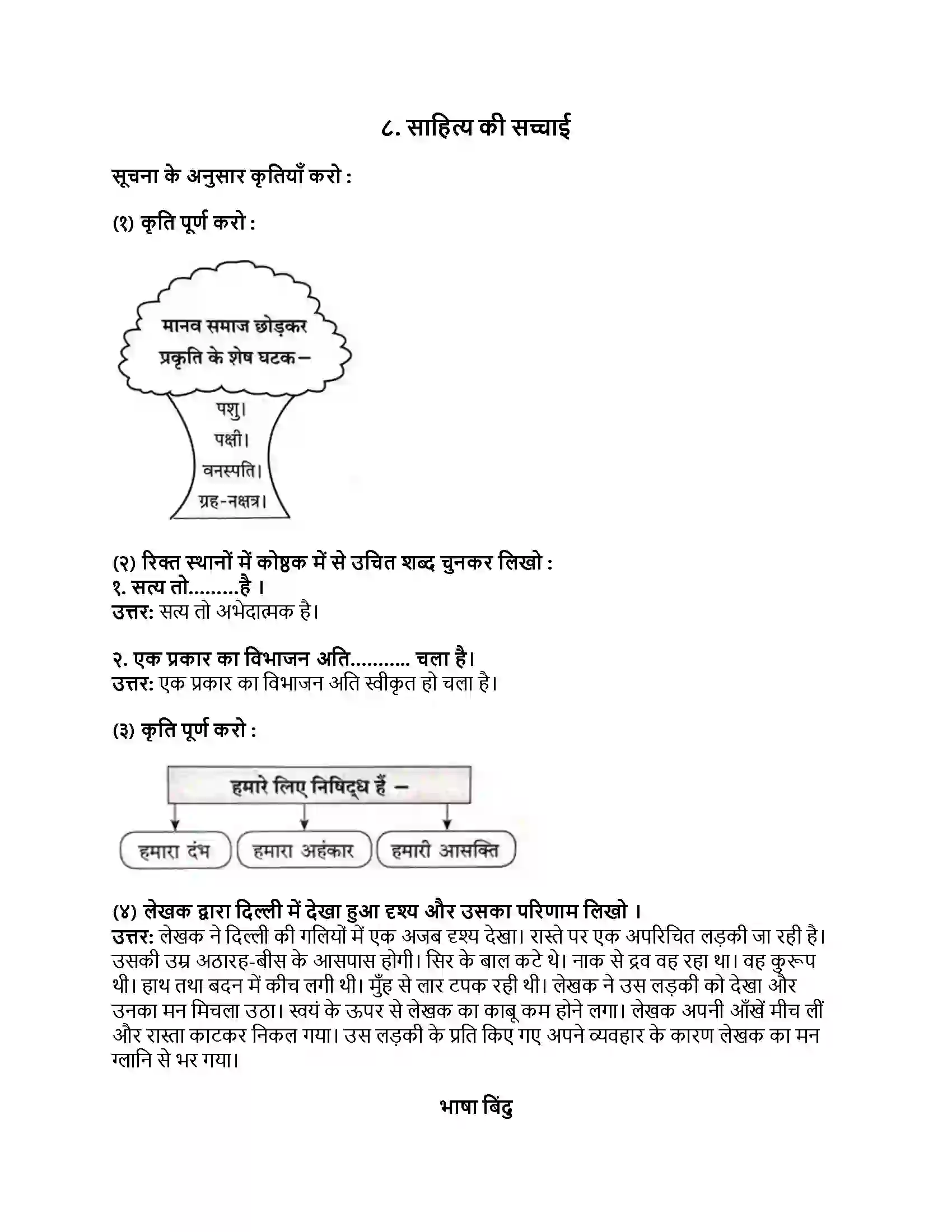 Maharashtra Board Class 8th हिंदी बालभारती (दूसरी इकाई) साहित्य की सच्चाई Revision Note 1