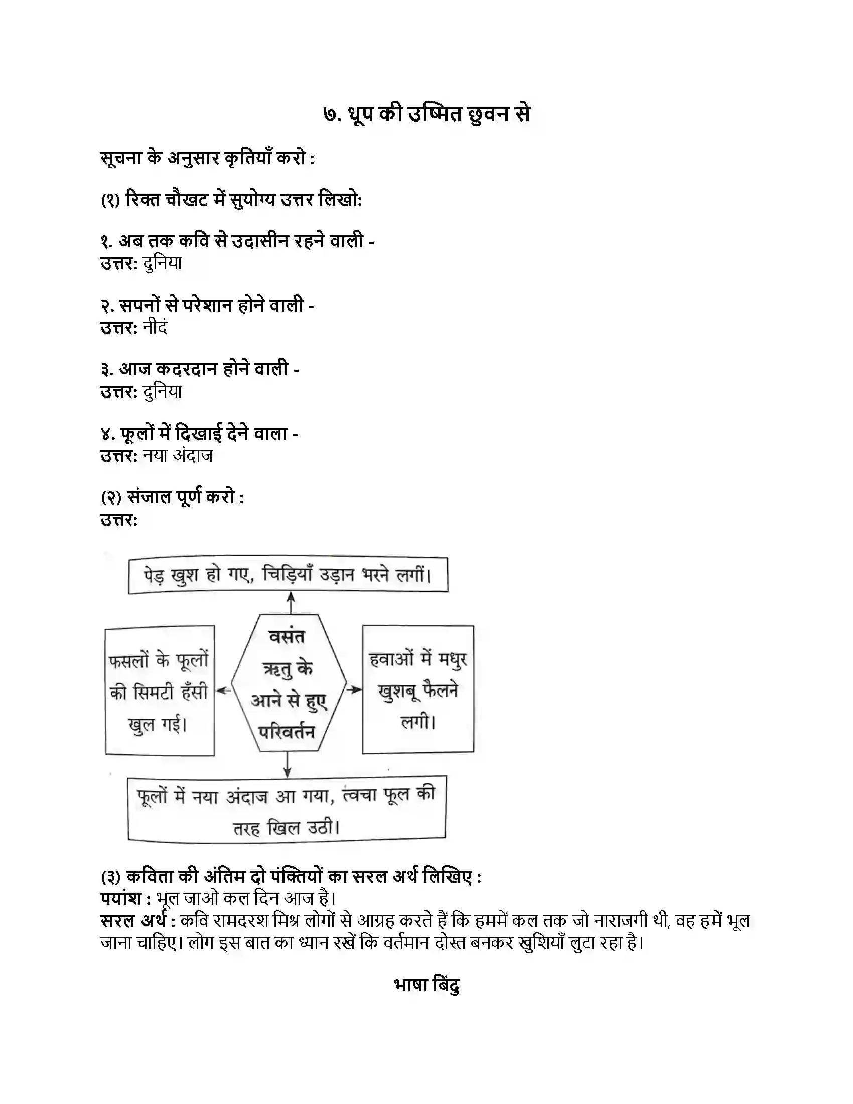Maharashtra Board Class 8th हिंदी बालभारती (पहली इकाई) धूप की उष्मित छुवन से Revision Note 1