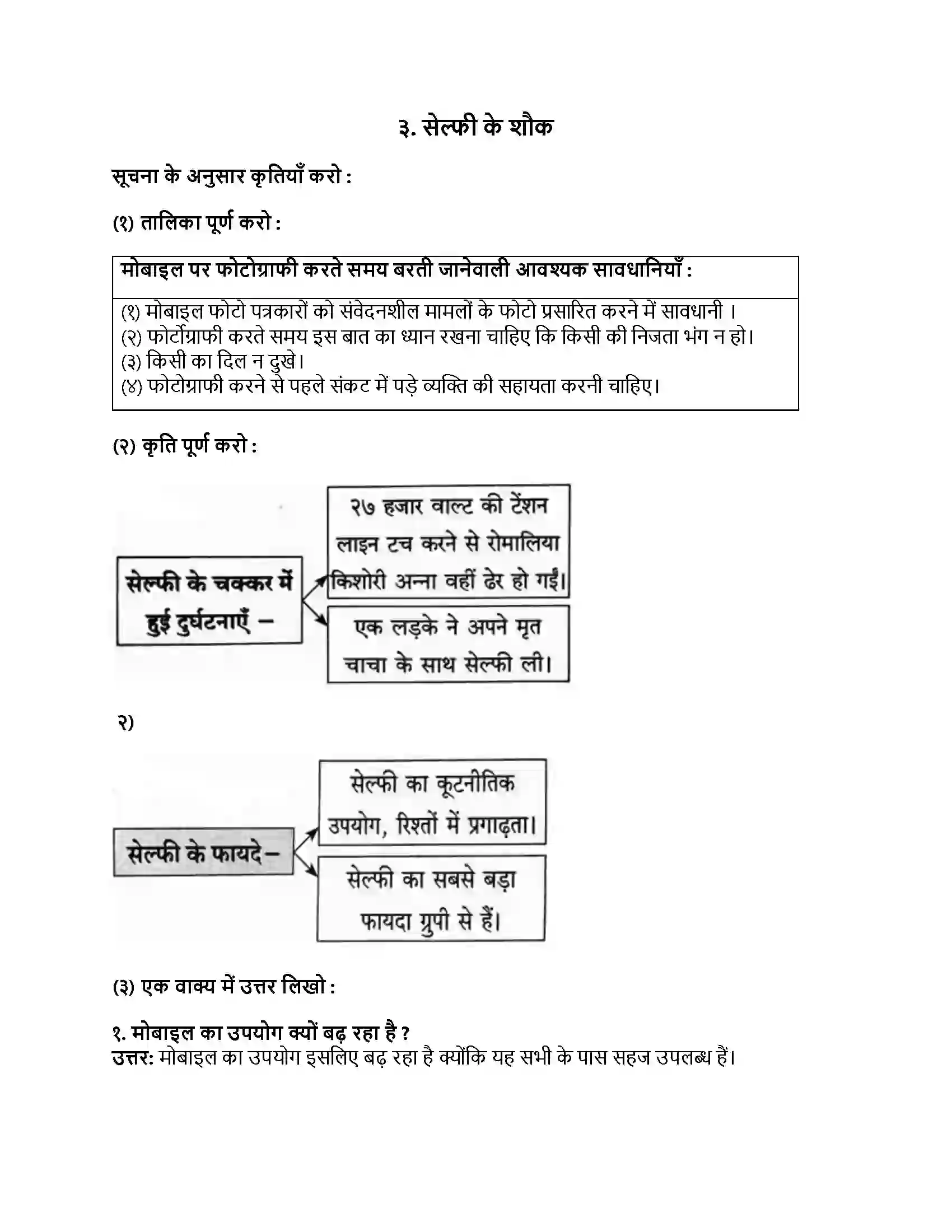 Maharashtra Board Class 8th हिंदी बालभारती (पहली इकाई) सेल्फी के शौक Revision Note 1