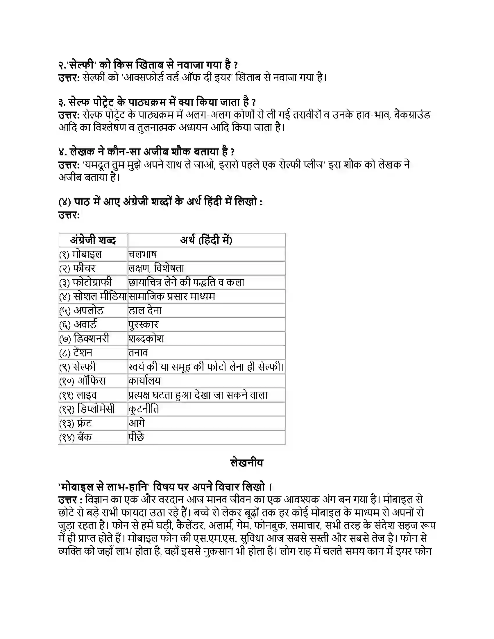 Maharashtra Board Class 8th हिंदी बालभारती (पहली इकाई) सेल्फी के शौक Revision Note 2