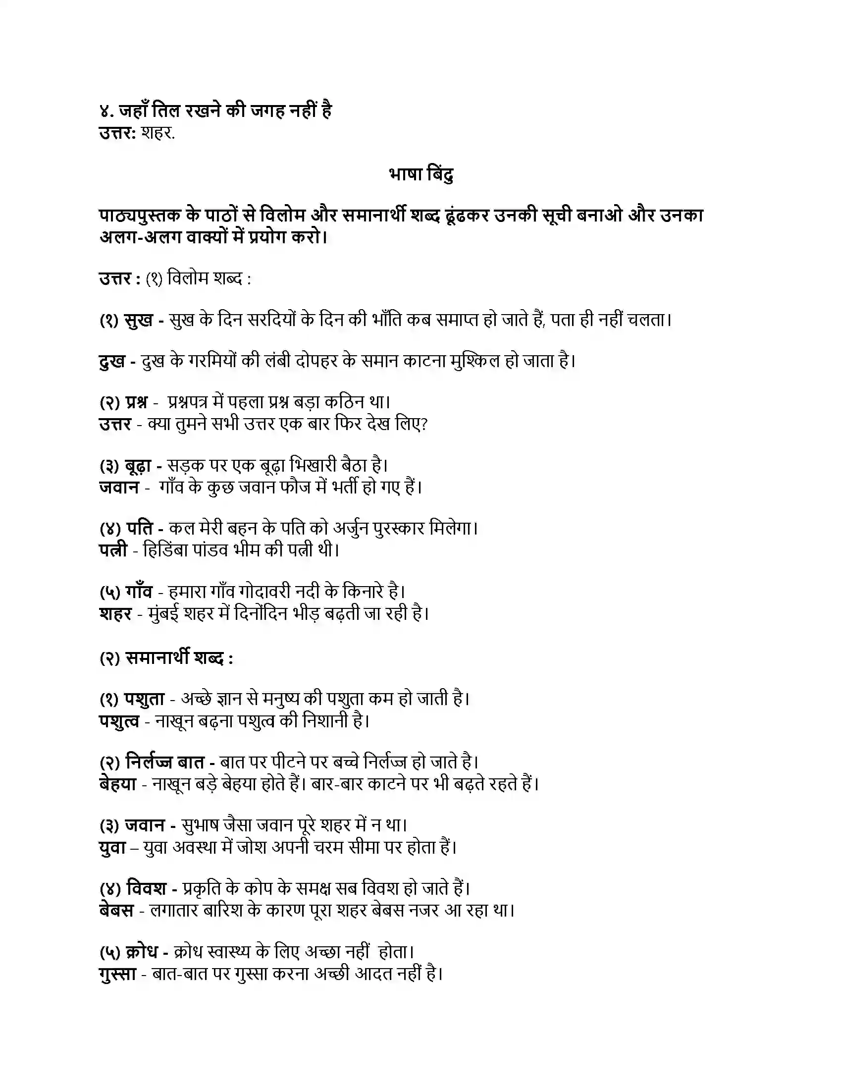 Maharashtra Board Class 8th हिंदी सुलभभारती (पहली इकाई) गाँव-शहर Revision Note 2