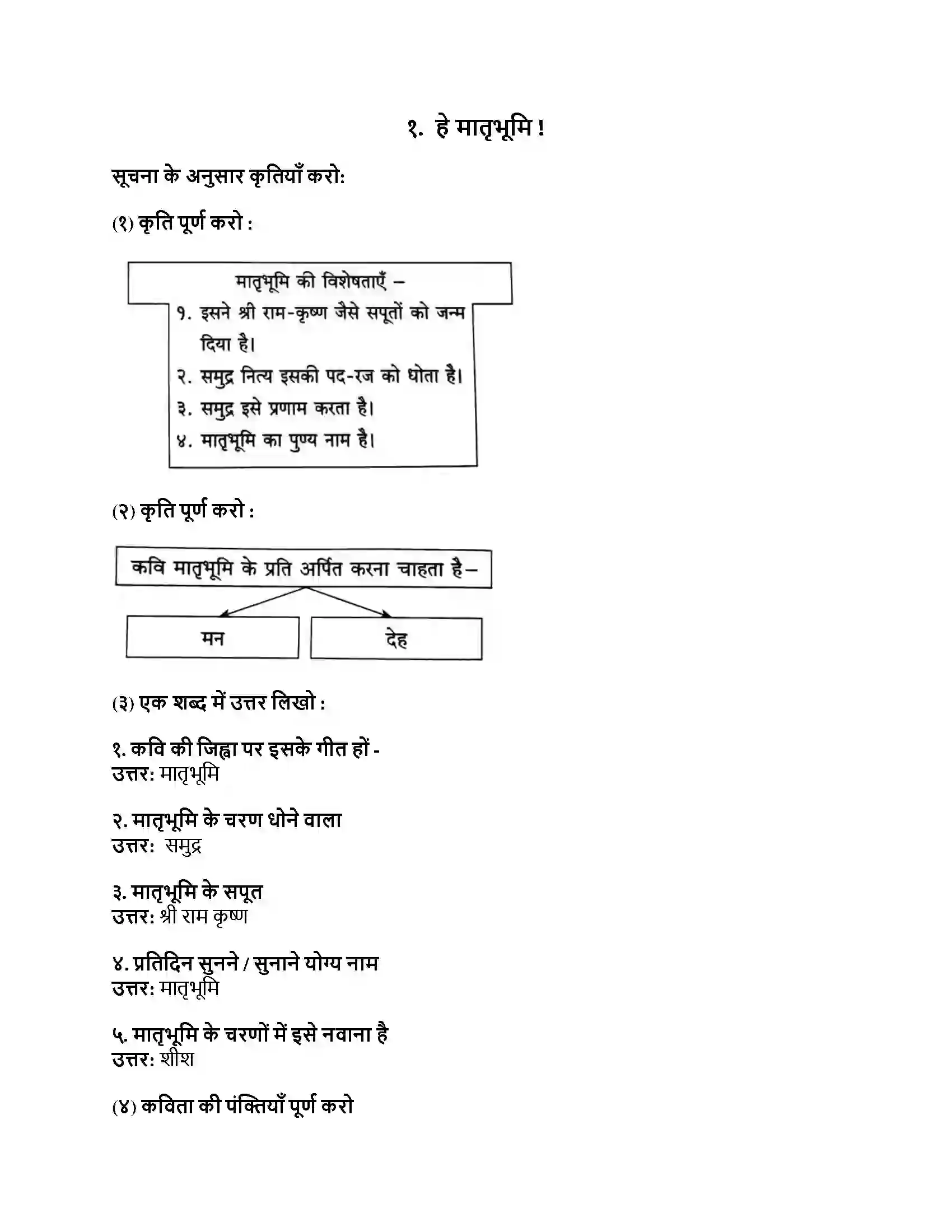 Maharashtra Board Class 8th हिंदी सुलभभारती (पहली इकाई) हे मातृभूमि ! Revision Note 1