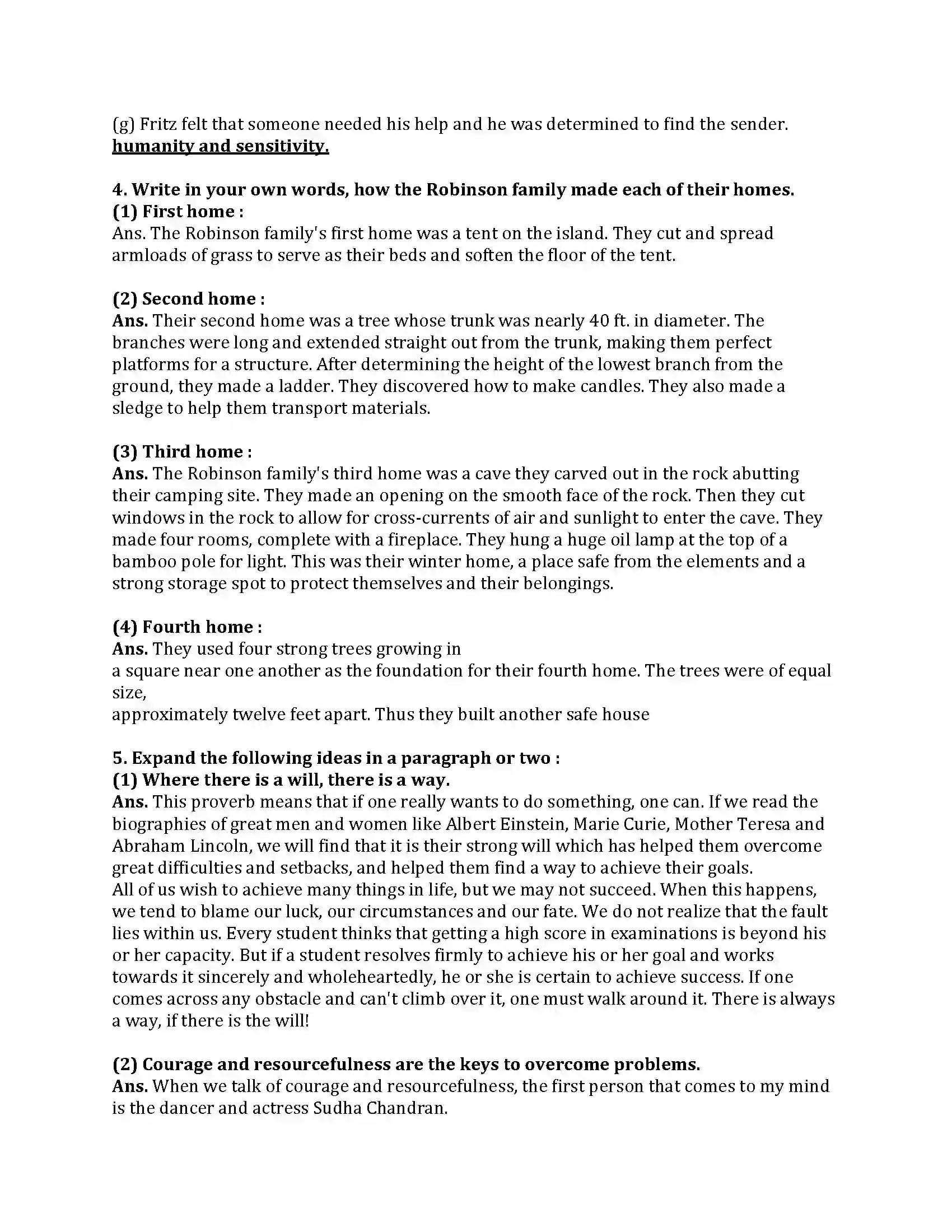 Maharashtra Board Class 9th English Kumar Bharati 1.2 A Synopsis - The Swiss Family Robinson Revision Note 5