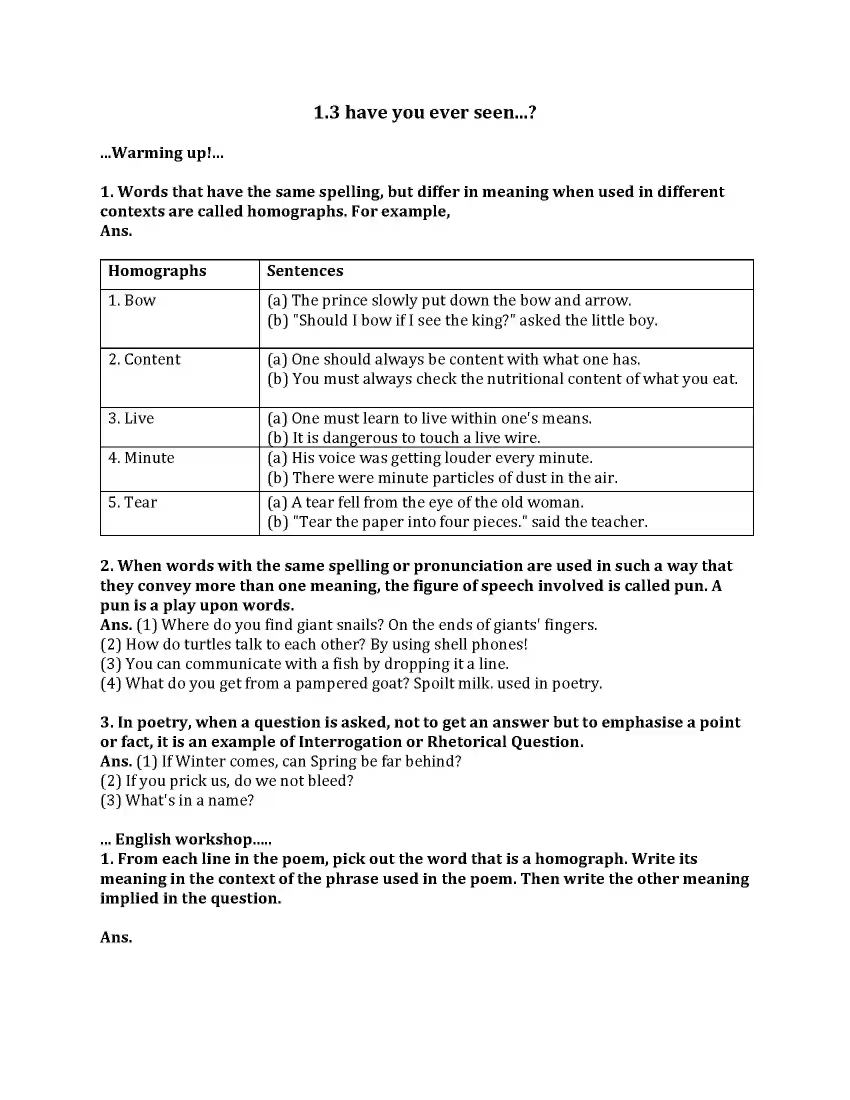 Maharashtra Board Class 9th English Kumar Bharati 1.3 Have You Ever Seen.... Revision Note 1
