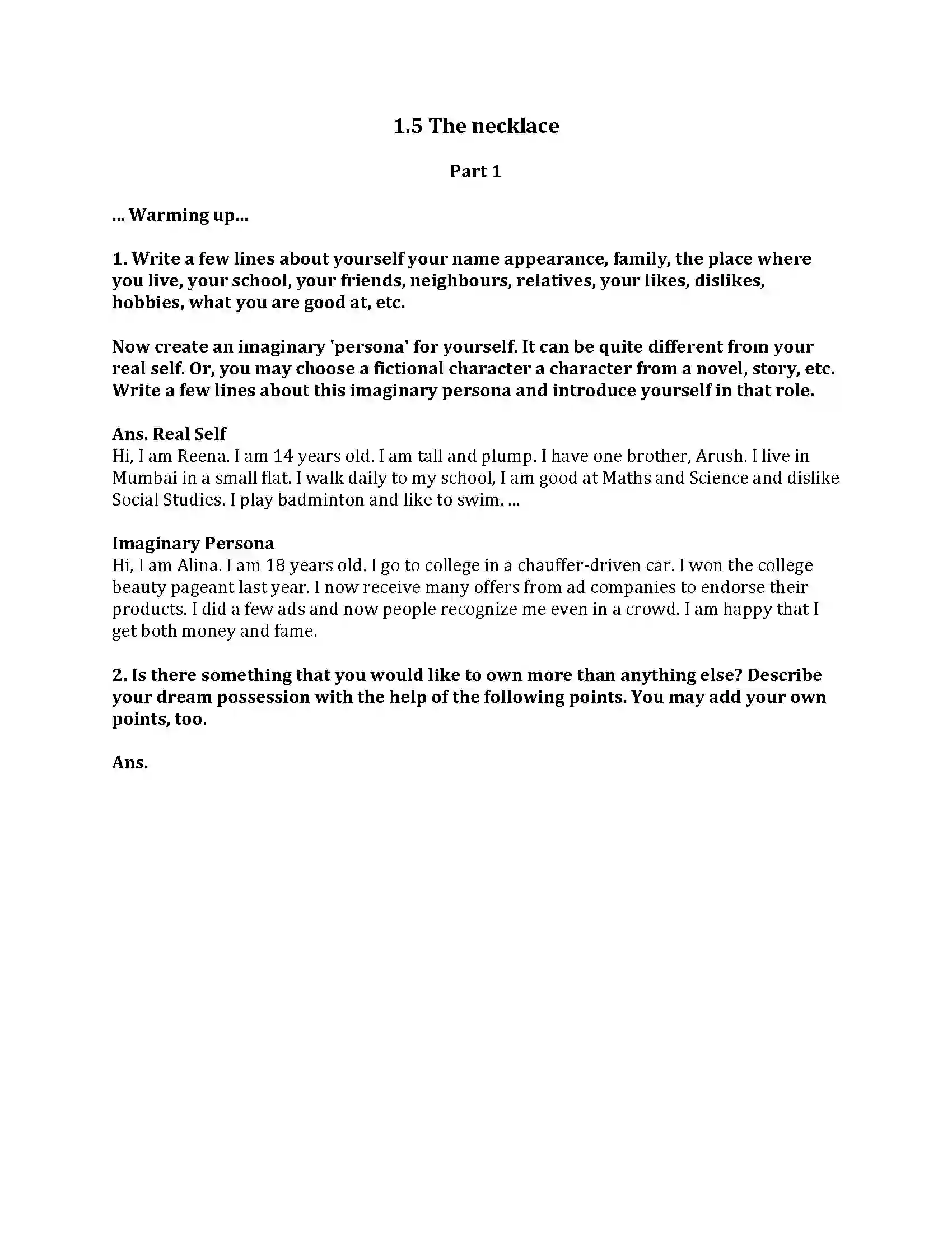 Maharashtra Board Class 9th English Kumar Bharati 1.5 The Necklace Revision Note 1