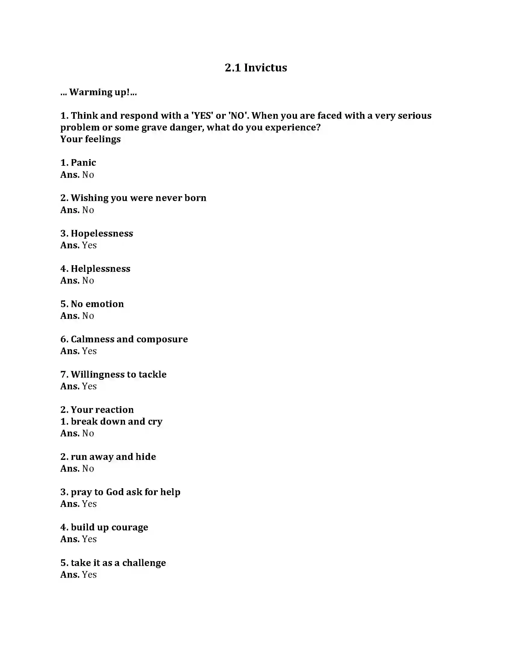 Maharashtra Board Class 9th English Kumar Bharati 2.1 Invictus Revision Note 1