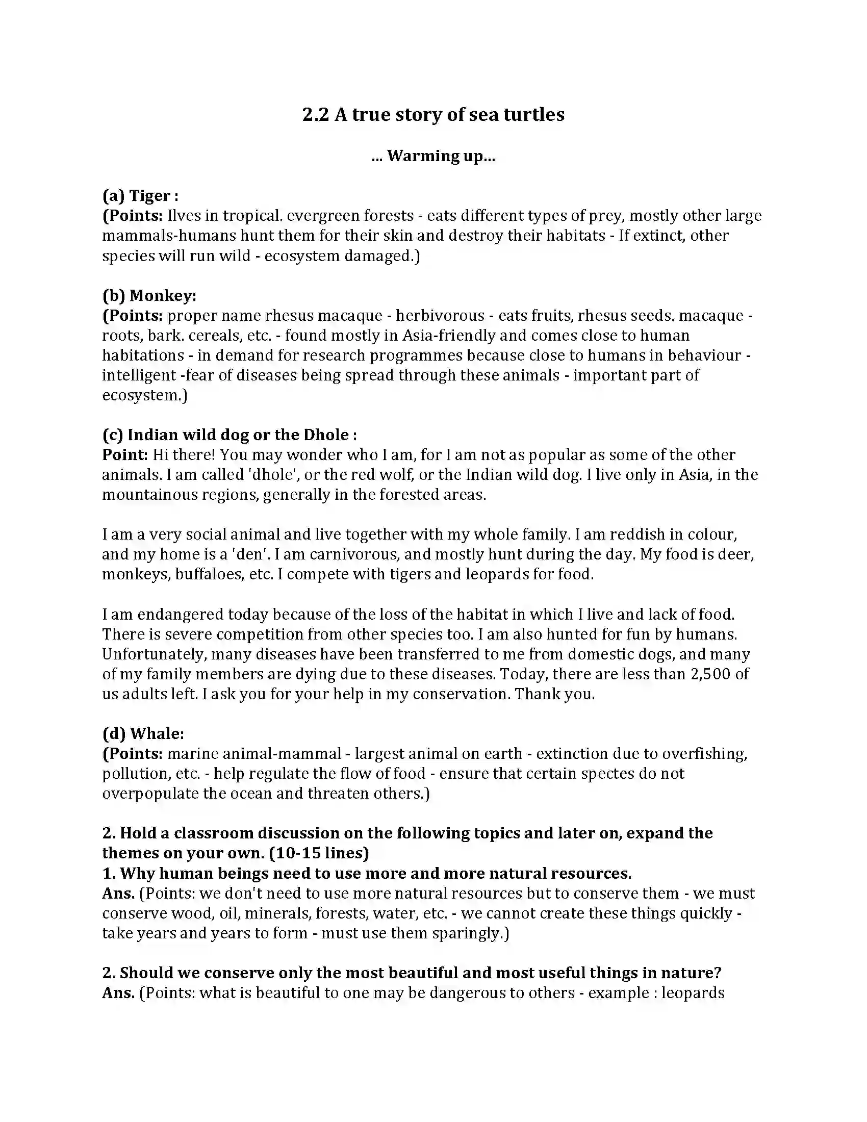 Maharashtra Board Class 9th English Kumar Bharati 2.2 A True Story of Sea Turtles Revision Note 1