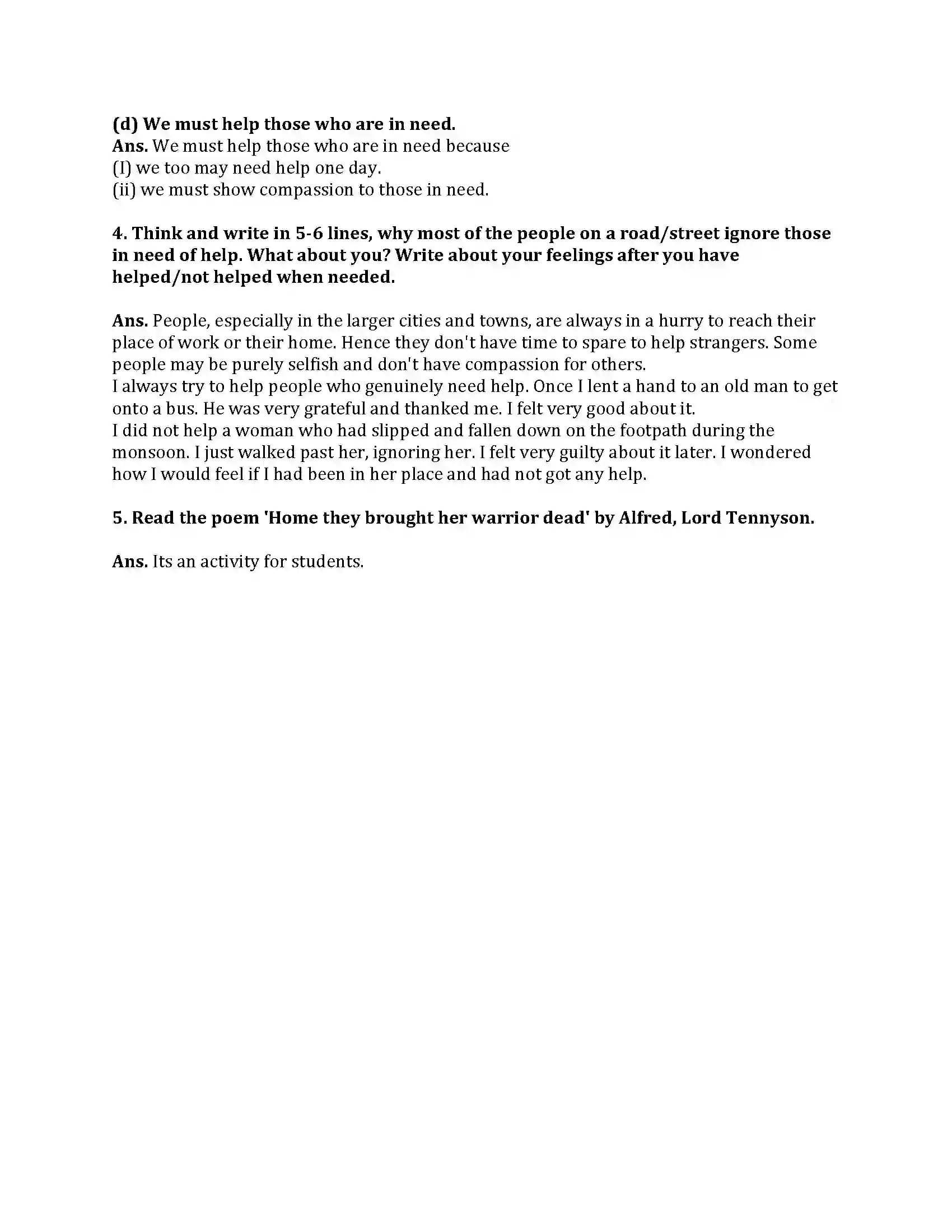 Maharashtra Board Class 9th English Kumar Bharati 2.3 Somebody s Mother Revision Note 3