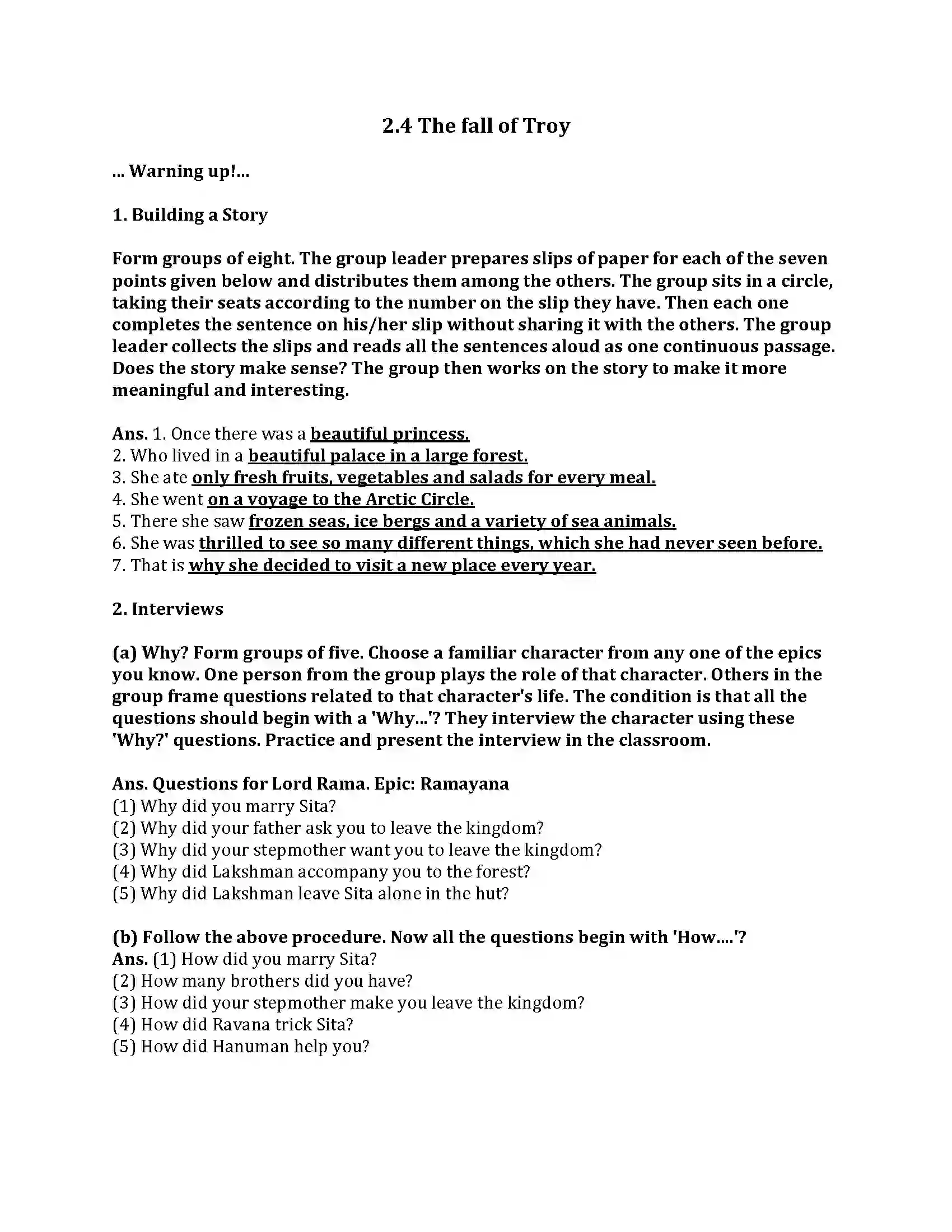 Maharashtra Board Class 9th English Kumar Bharati 2.4 The Fall of Troy Revision Note 1