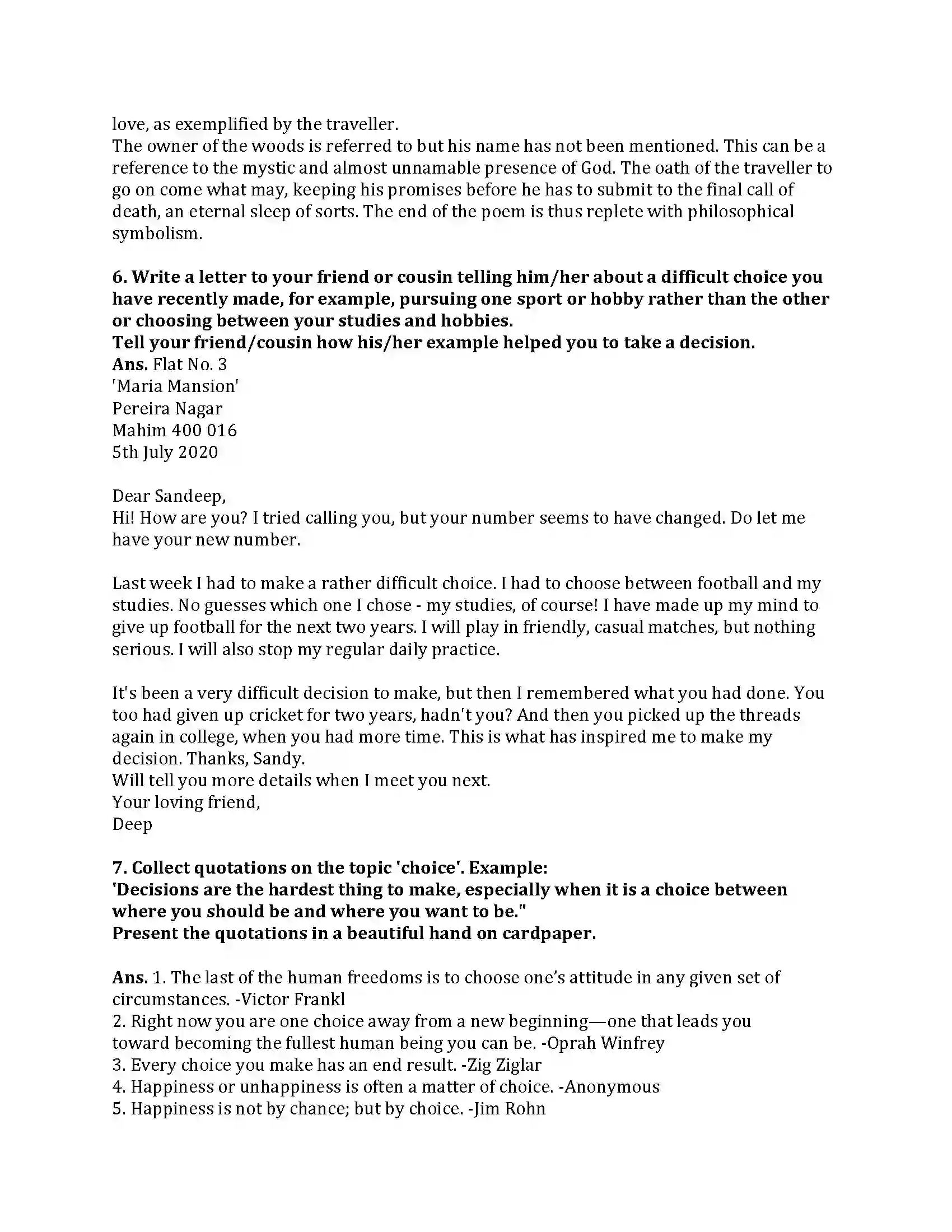 Maharashtra Board Class 9th English Kumar Bharati 3.3 The Road Not Taken Revision Note 4