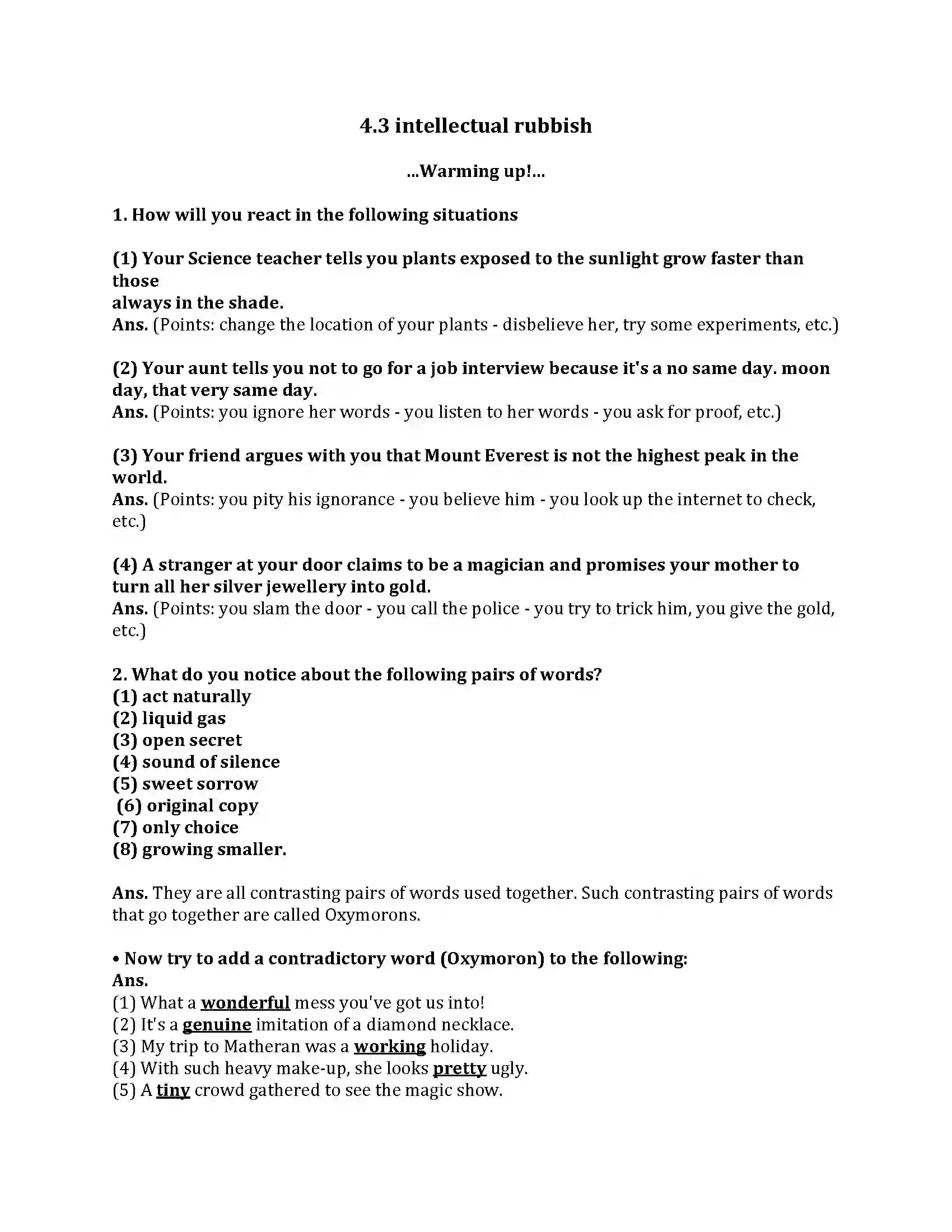 Maharashtra Board Class 9th English Kumar Bharati 4.3 Intellectual Rubbish Revision Note 1