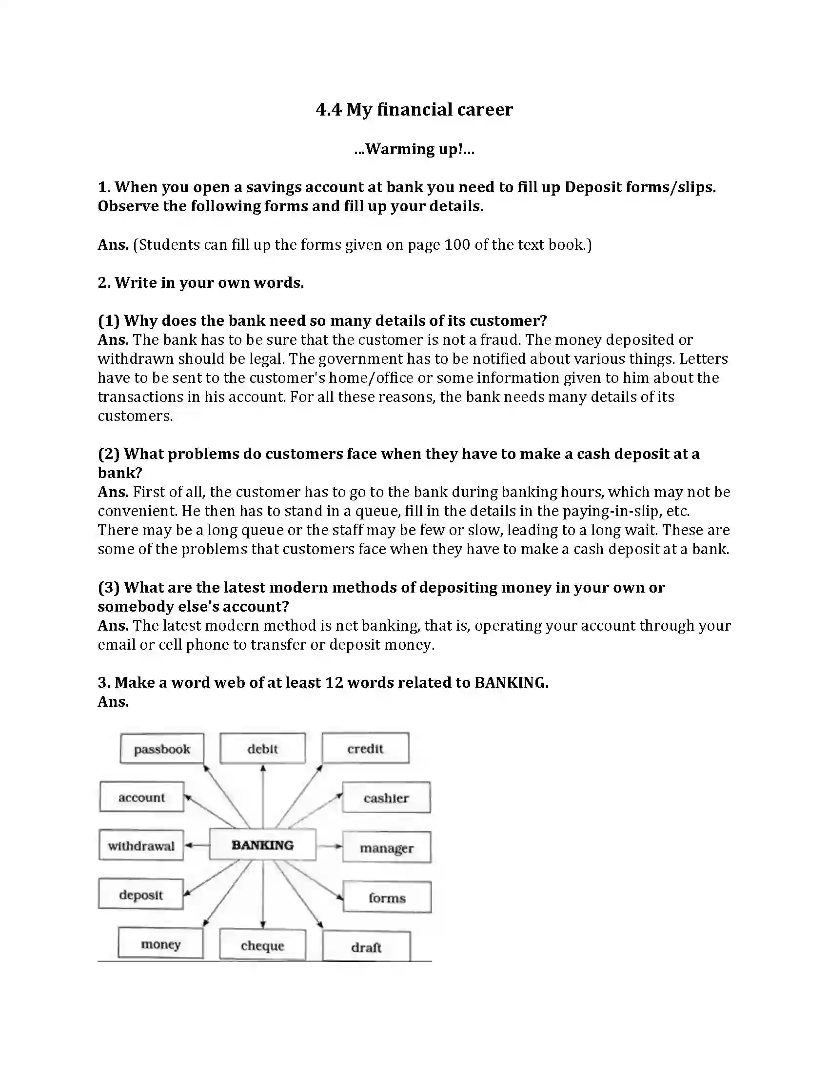 Maharashtra Board Class 9th English Kumar Bharati 4.4 My Financial Career Revision Note 1