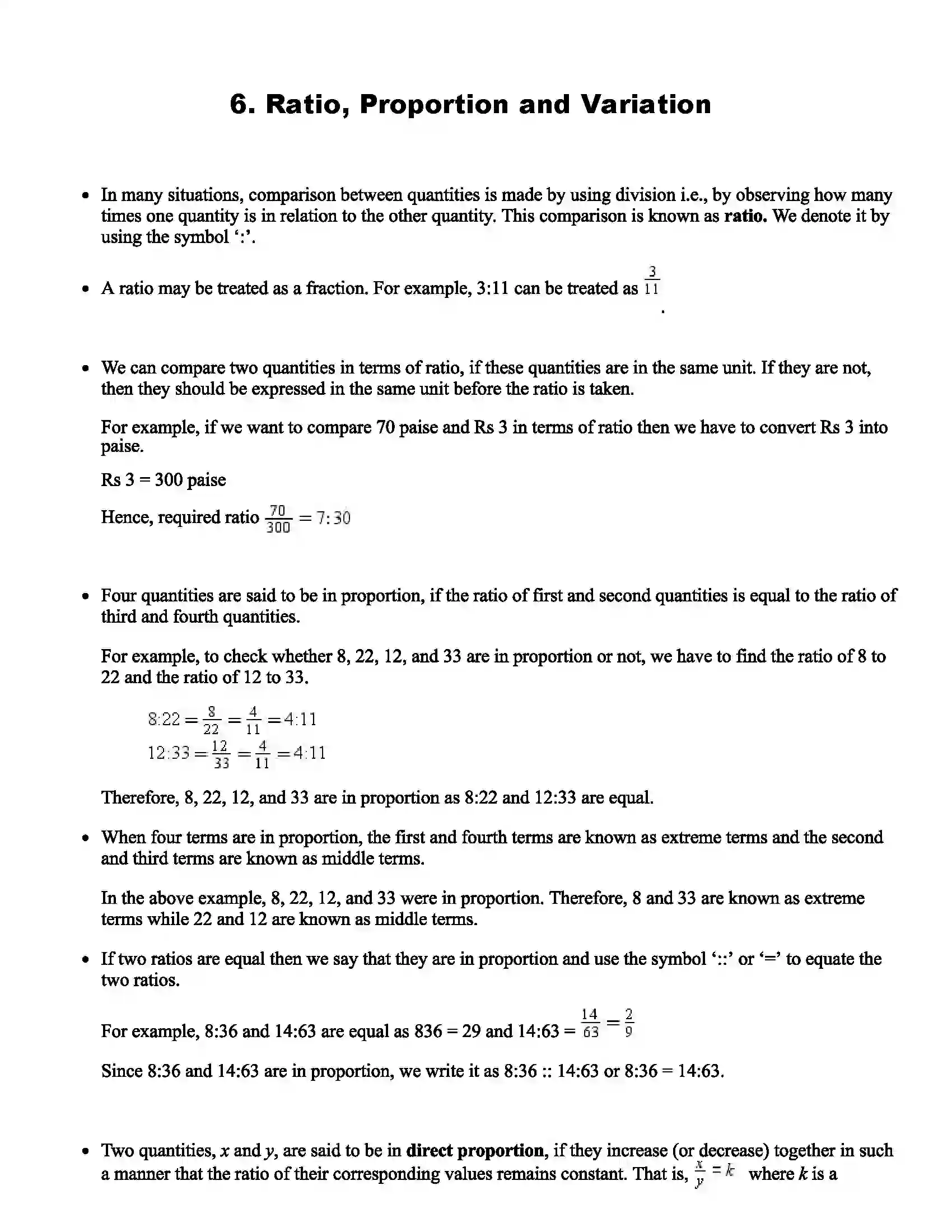 Maharashtra Board Class 9th Mathematics Ratio, Proportion and Variation Revision Note 1