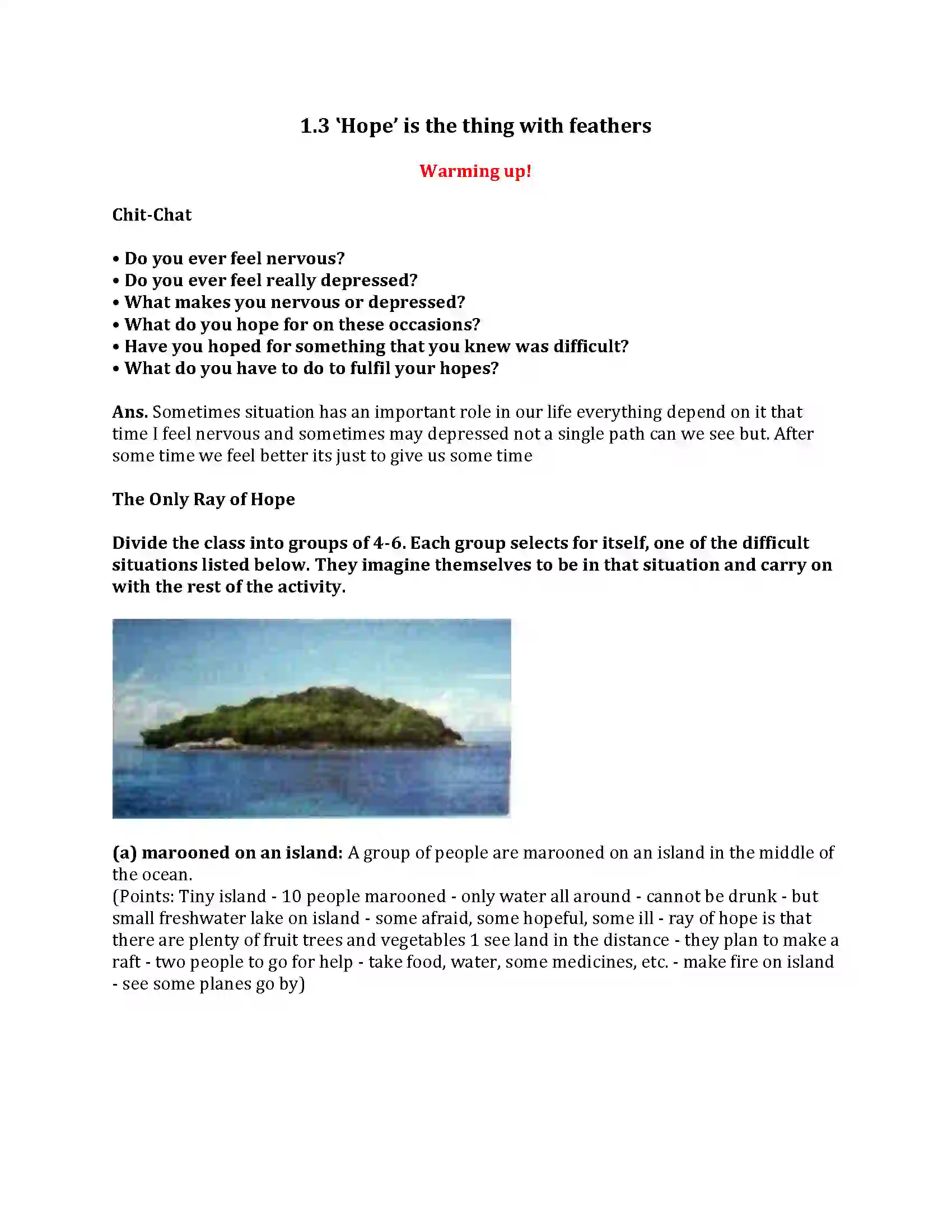 Maharashtra Board Class 9th My English Course Book 1.3 ‛Hope’ is the Thing With Feathers Revision Note 1