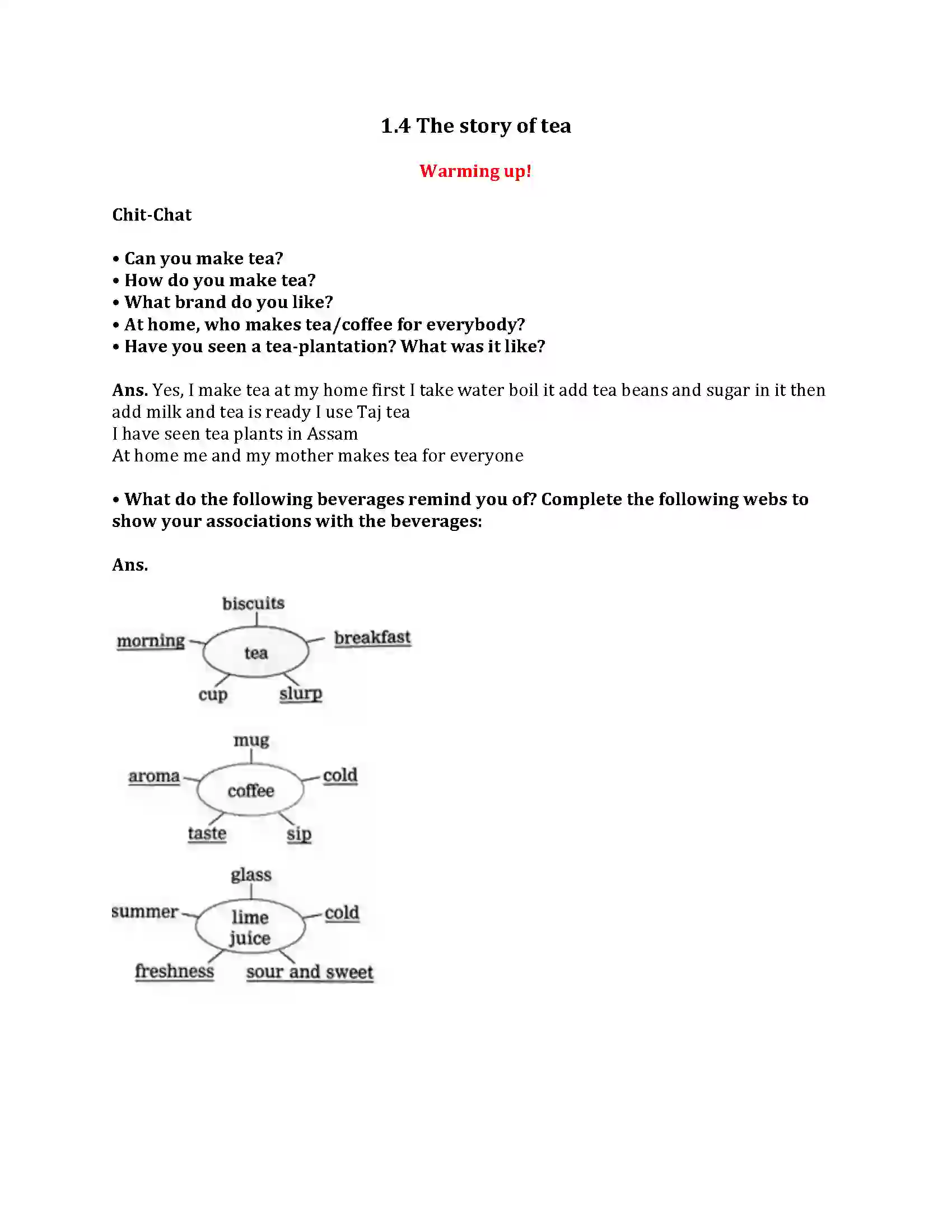 Maharashtra Board Class 9th My English Course Book 1.4 The Story of Tea Revision Note 1