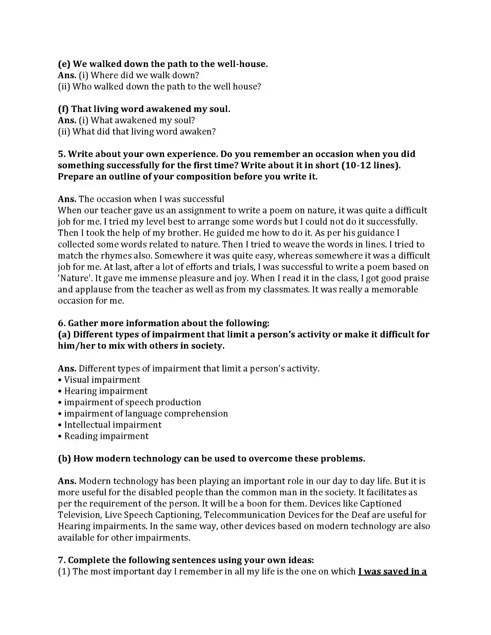 Maharashtra Board Class 9th My English Course Book 2.2 Helen Keller and Anne Sullivan Revision Note 4