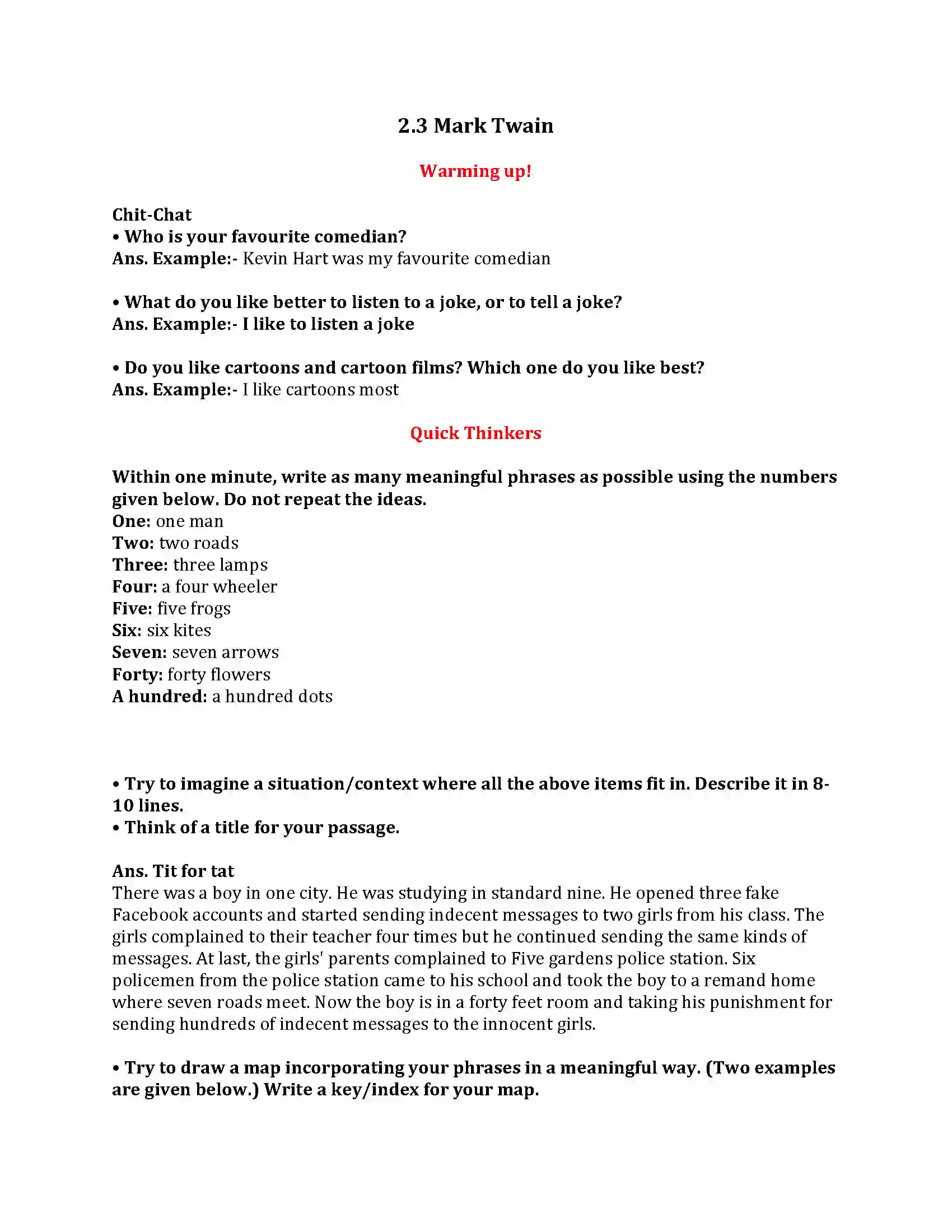 Maharashtra Board Class 9th My English Course Book 2.3 Mark Twain Revision Note 1