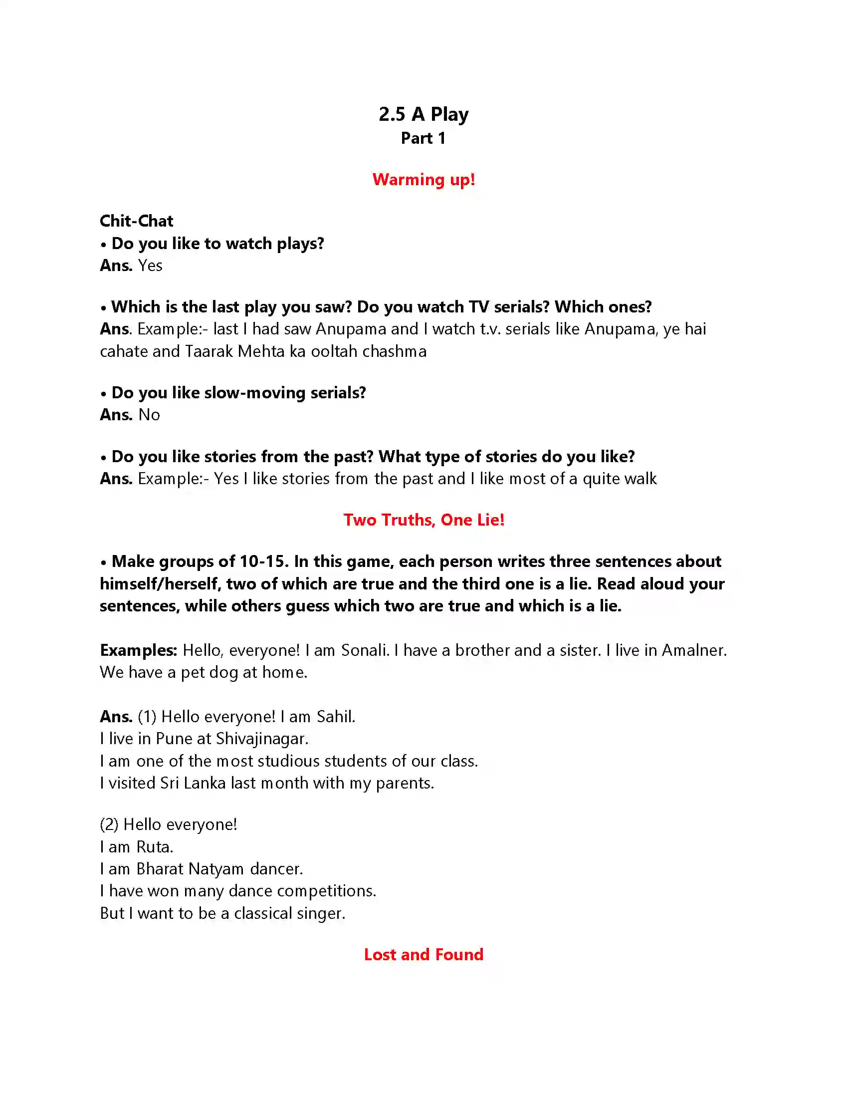 Maharashtra Board Class 9th My English Course Book 2.5 A Play Revision Note 1