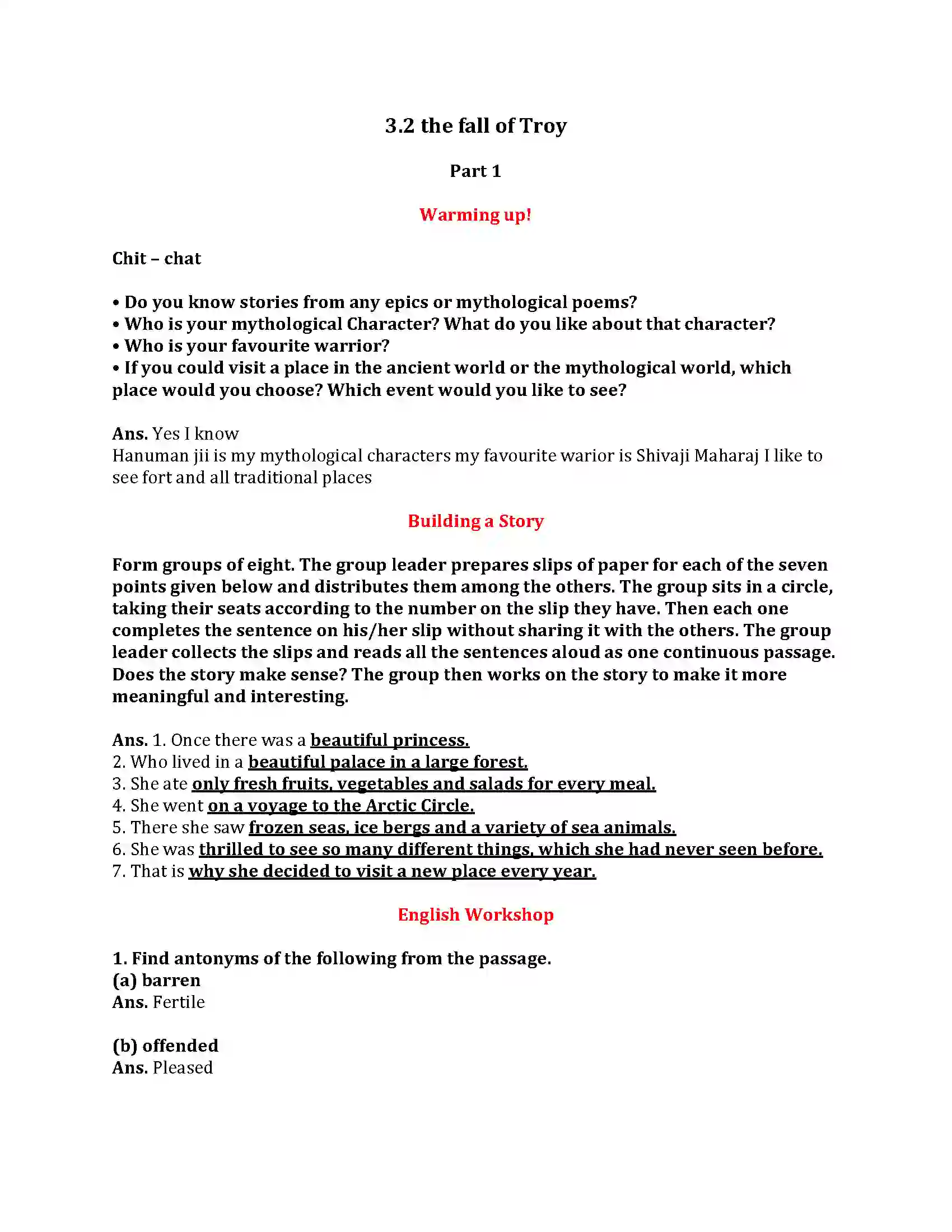 Maharashtra Board Class 9th My English Course Book 3.2 The Fall of Troy Revision Note 1