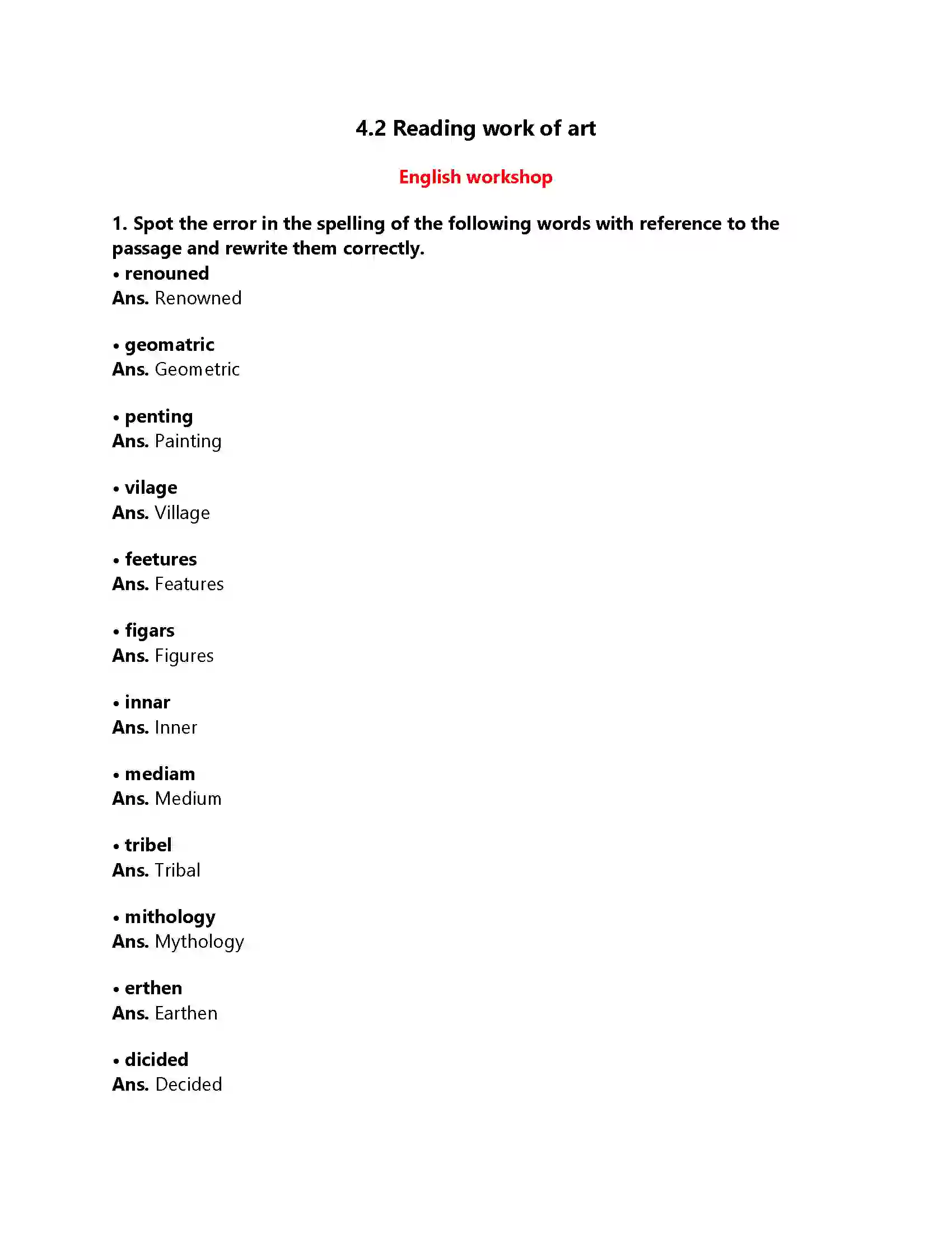 Maharashtra Board Class 9th My English Course Book 4.2 Reading Work of Art Revision Note 1