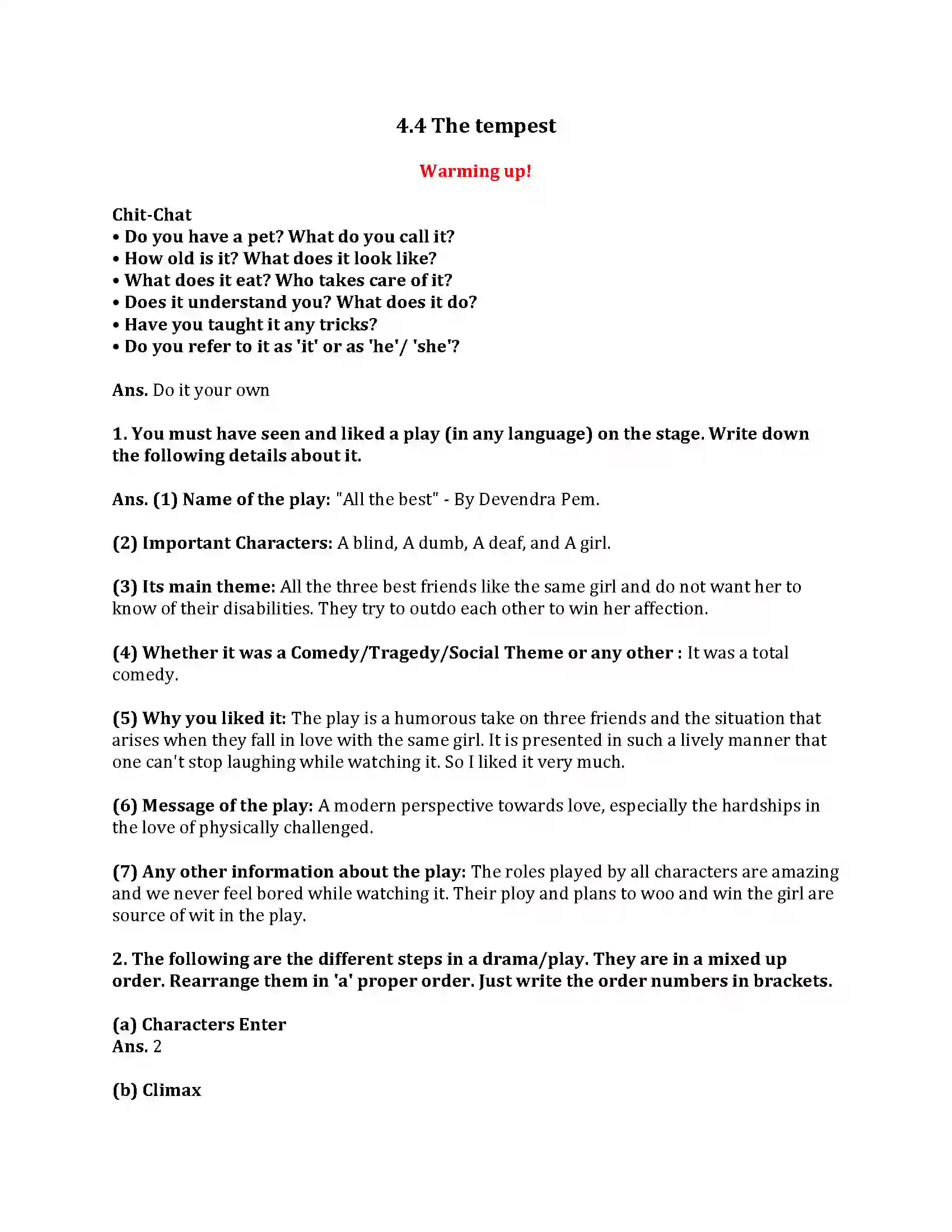 Maharashtra Board Class 9th My English Course Book 4.4 The Tempest Revision Note 1