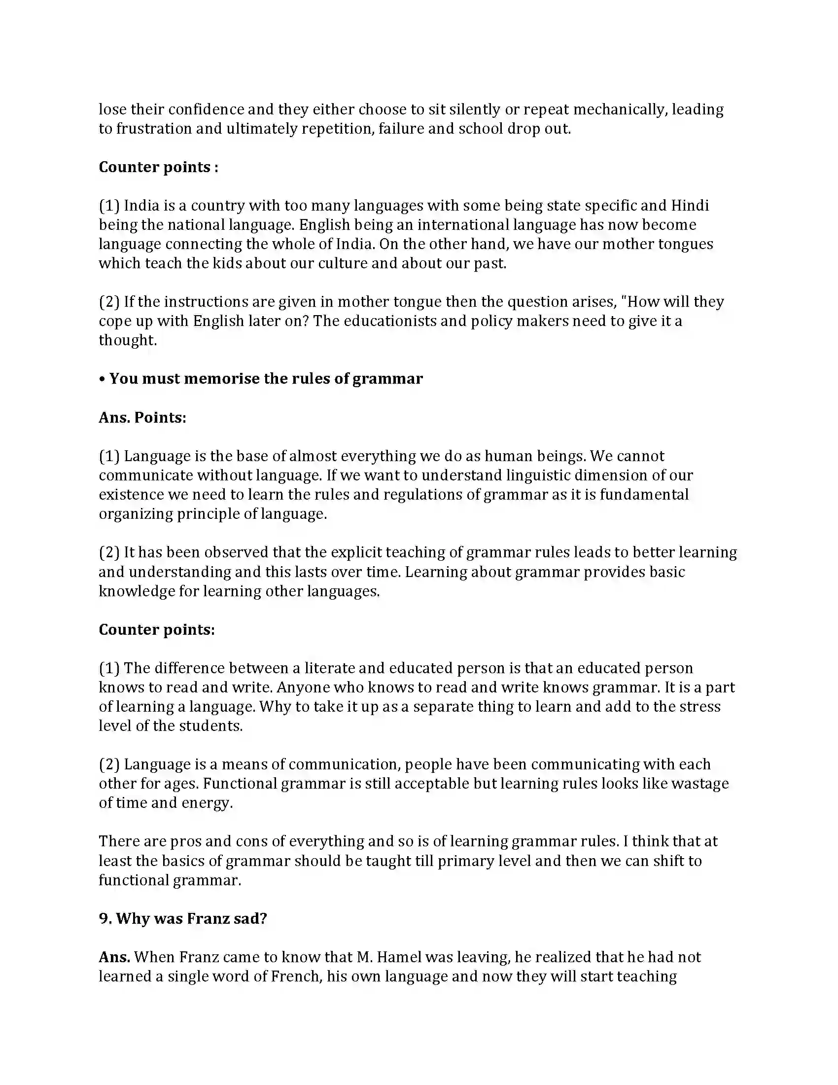Maharashtra Board Class 9th My English Course Book 4.5 The Last Lesson Revision Note 5