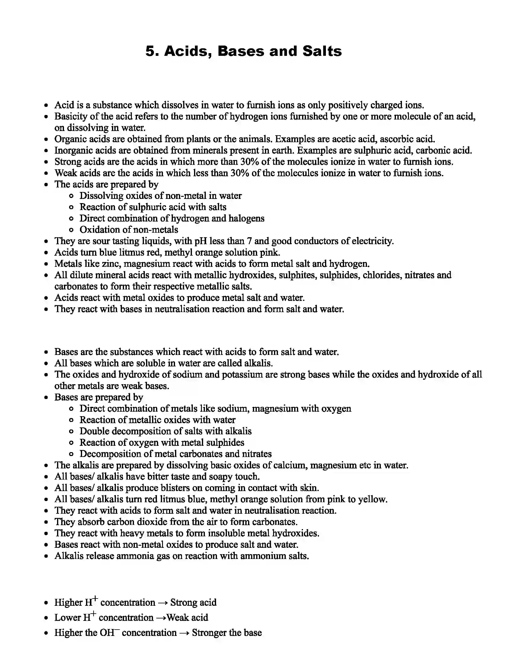 Maharashtra Board Class 9th Science Acids, Bases and Salts Revision Note 1