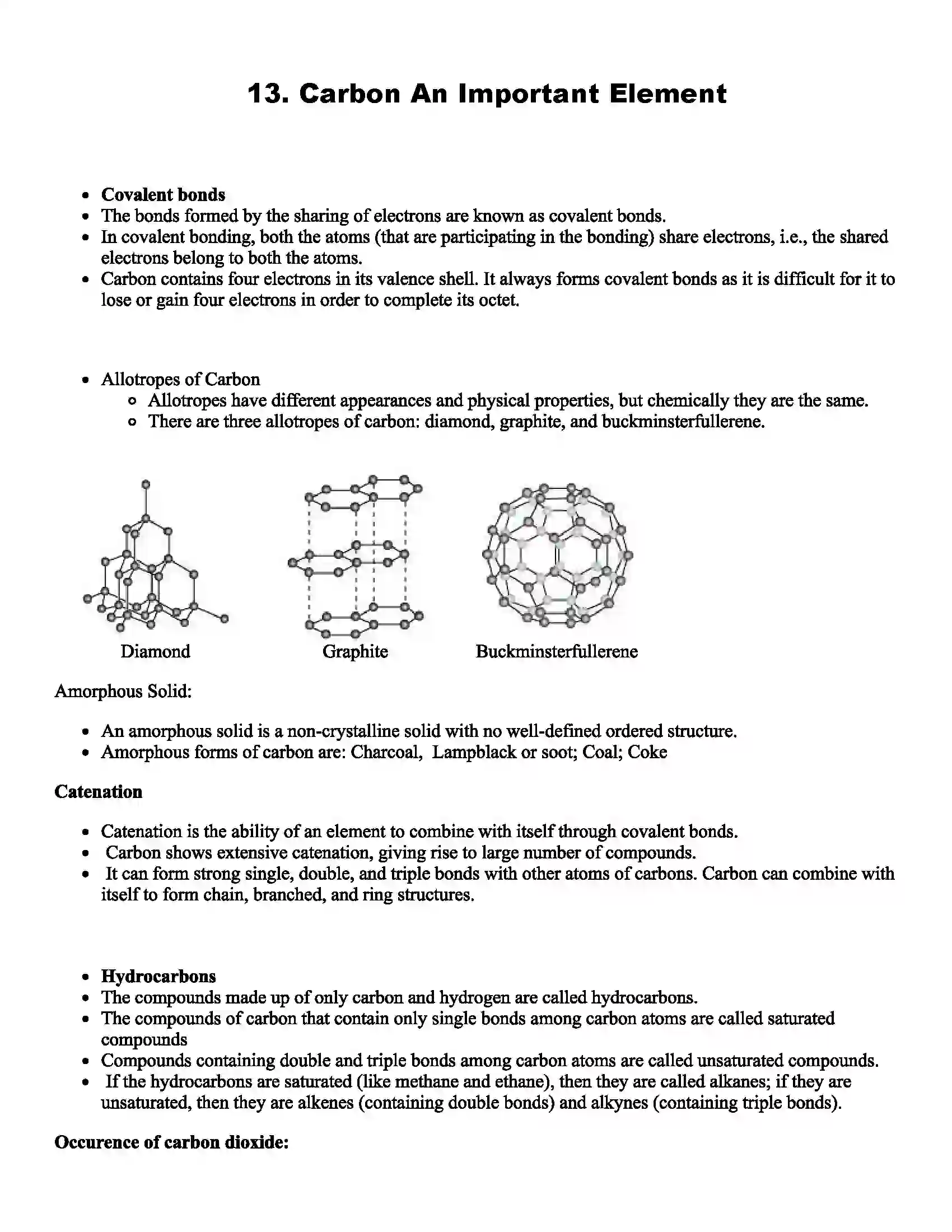 Maharashtra Board Class 9th Science Carbon An Important Element Revision Note 1