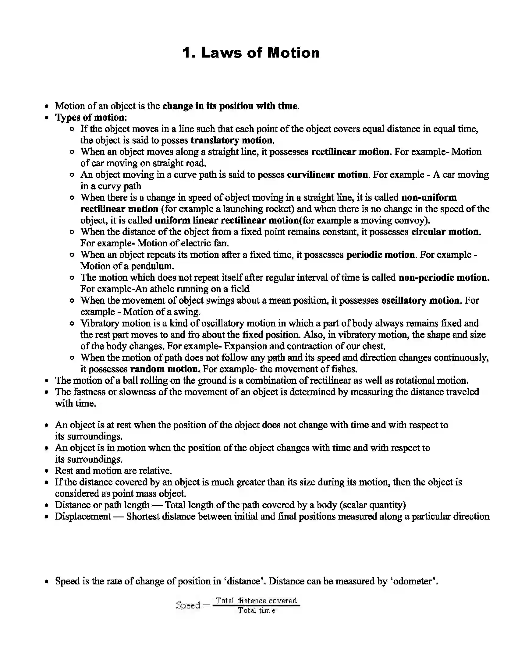 Maharashtra Board Class 9th Science Laws of Motion Revision Note 1