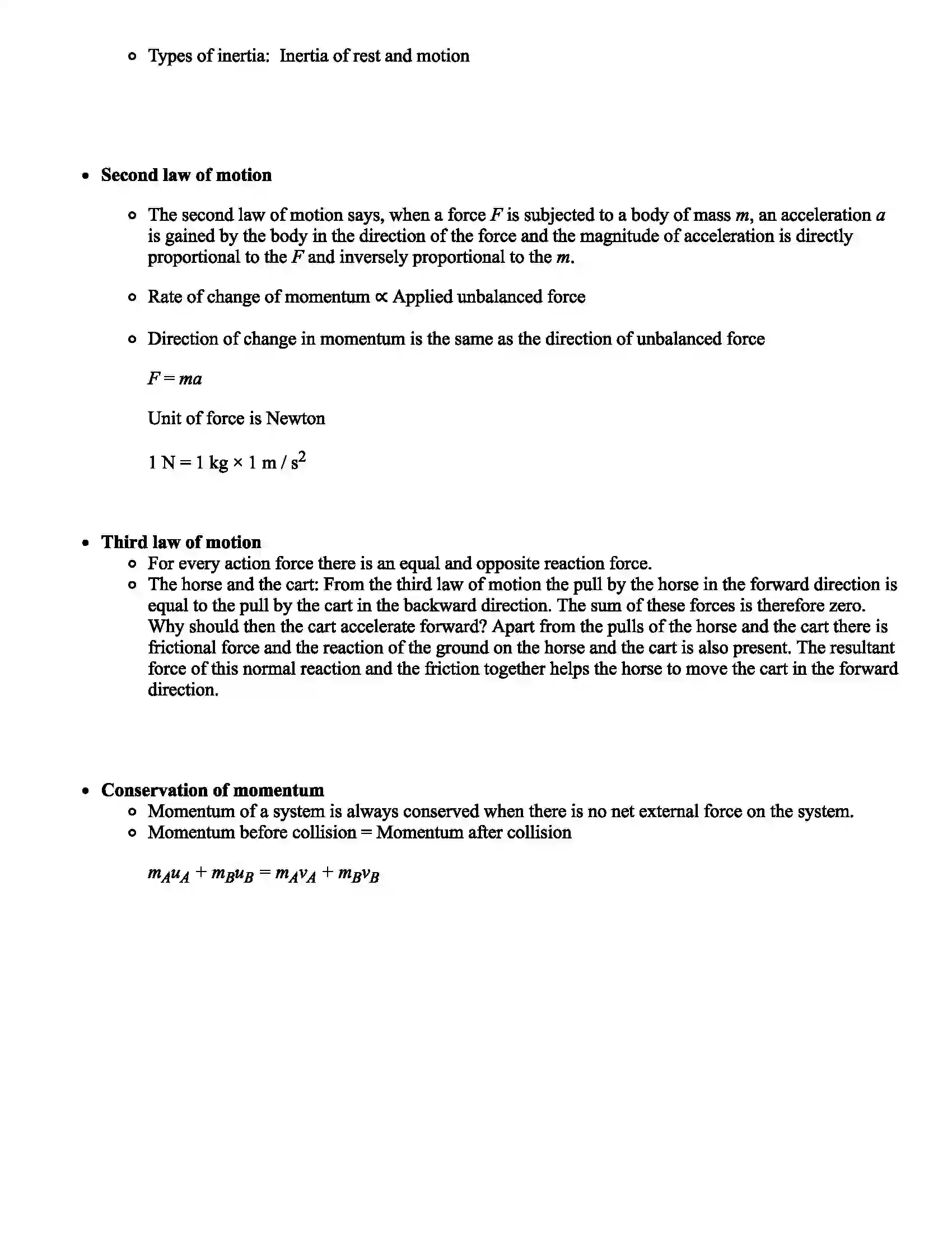 Maharashtra Board Class 9th Science Laws of Motion Revision Note 5