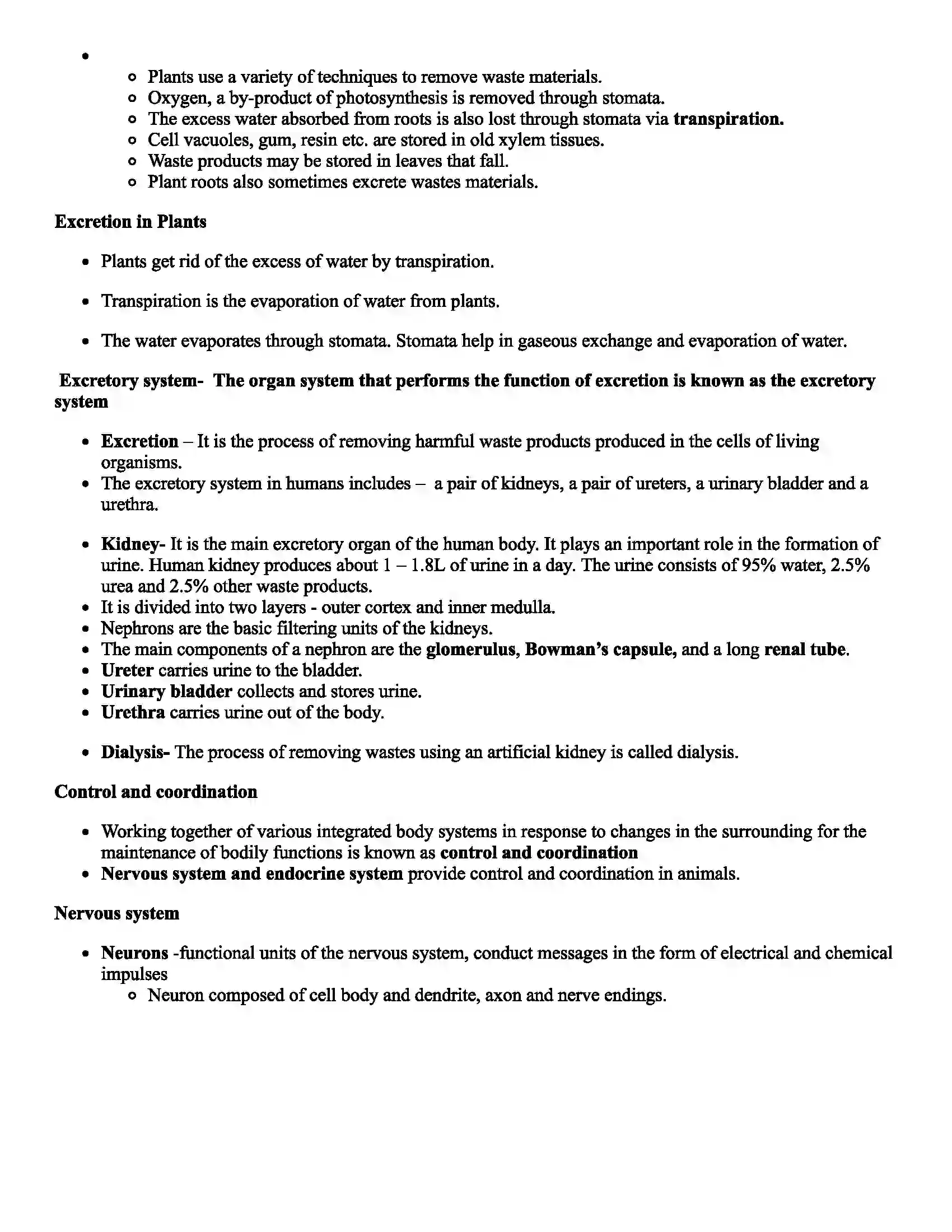 Maharashtra Board Class 9th Science Life Processes in Living Organisms Revision Note 2