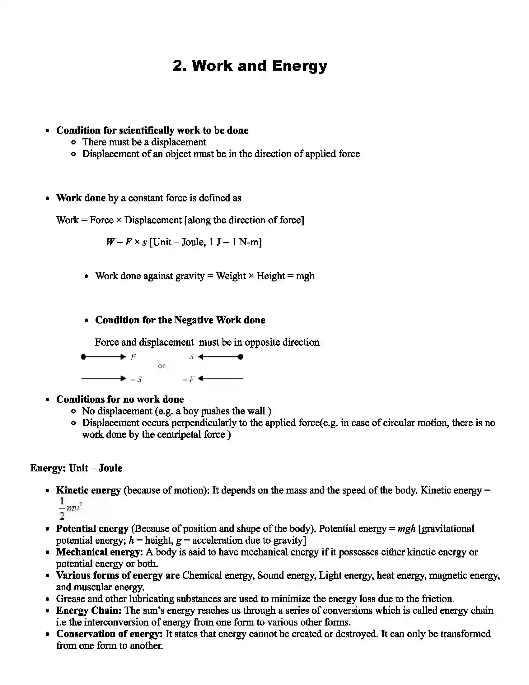 Maharashtra Board Class 9th Science Work and Energy Revision Note 1